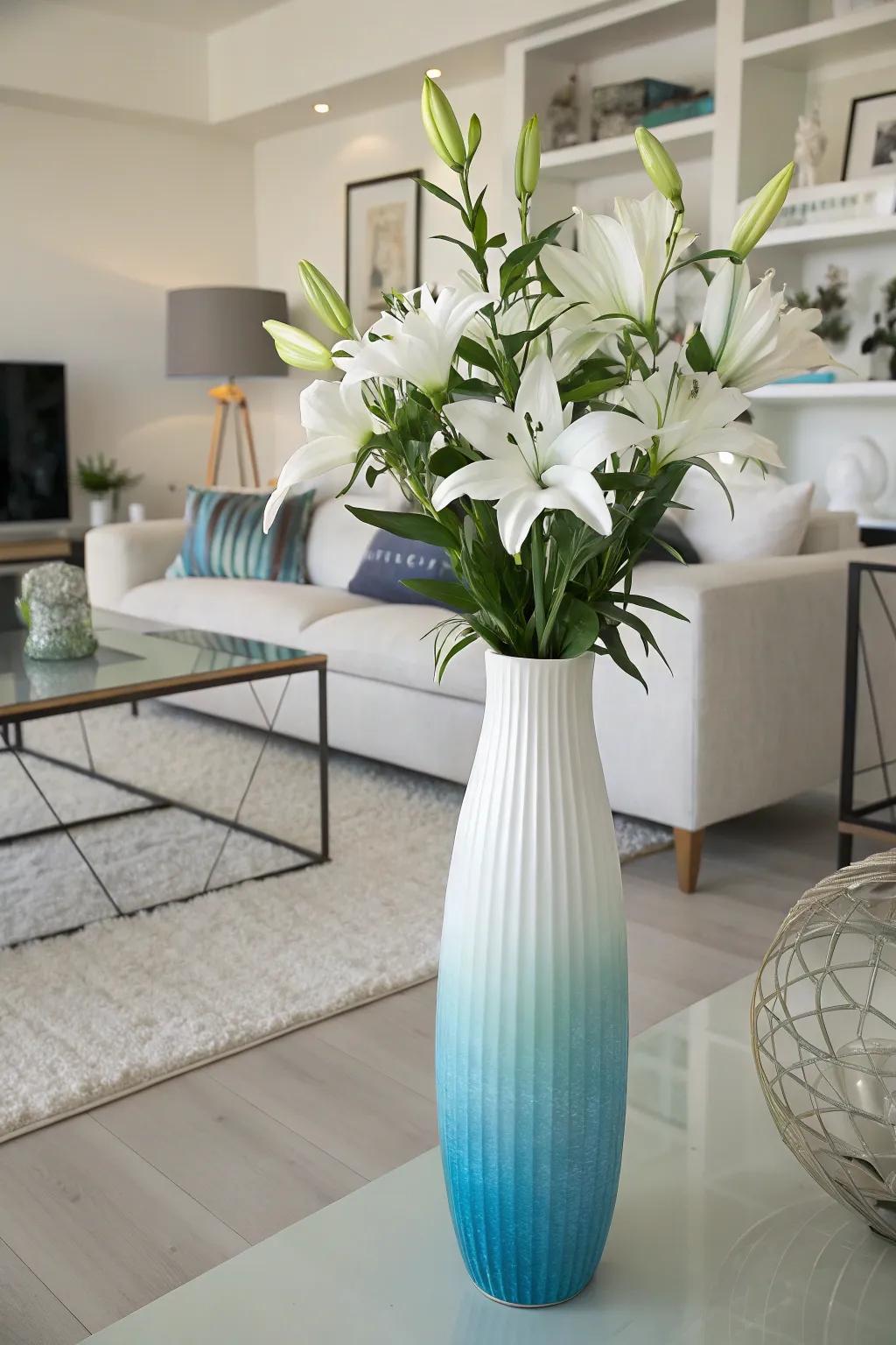 Colors transition smoothly on an ombre vase, creating a striking visual display.