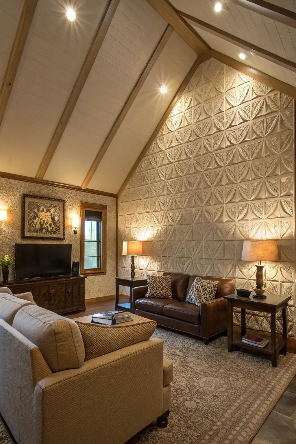 Textured wall panels add sophistication.