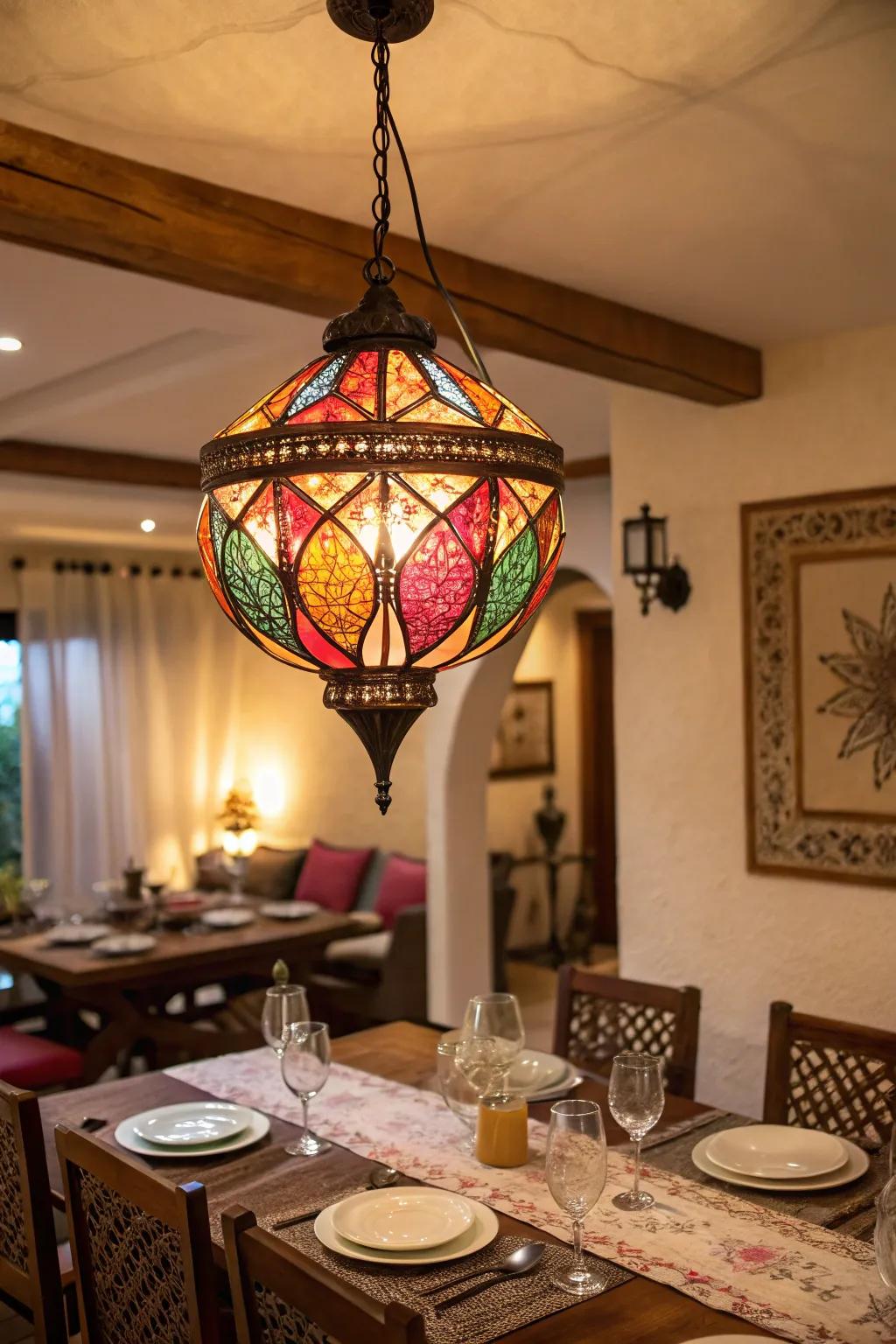 A colorful fitting adding vibrancy to a dining space.