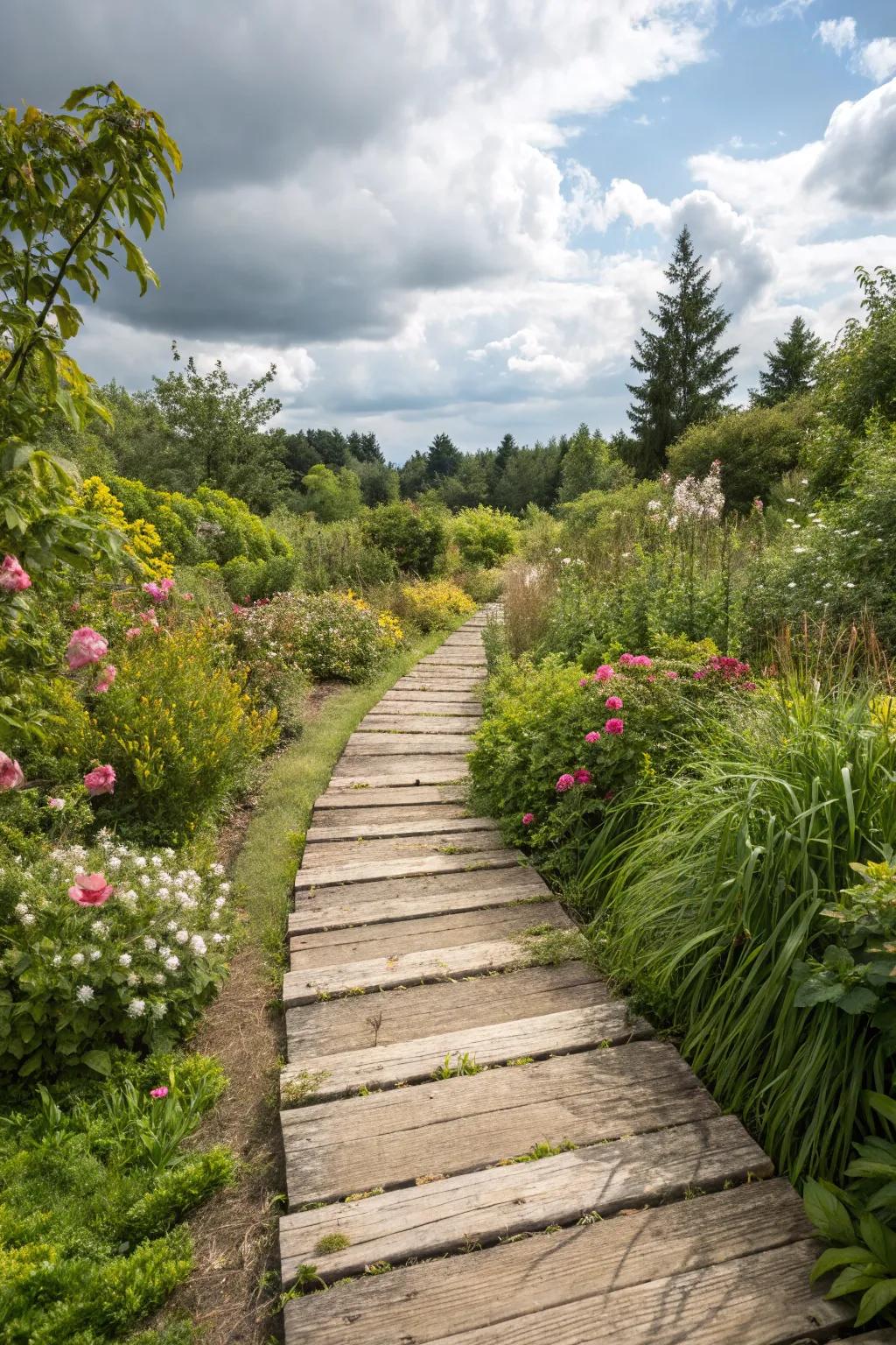 Eco-friendly elements like reclaimed wood enhance a Portland garden.