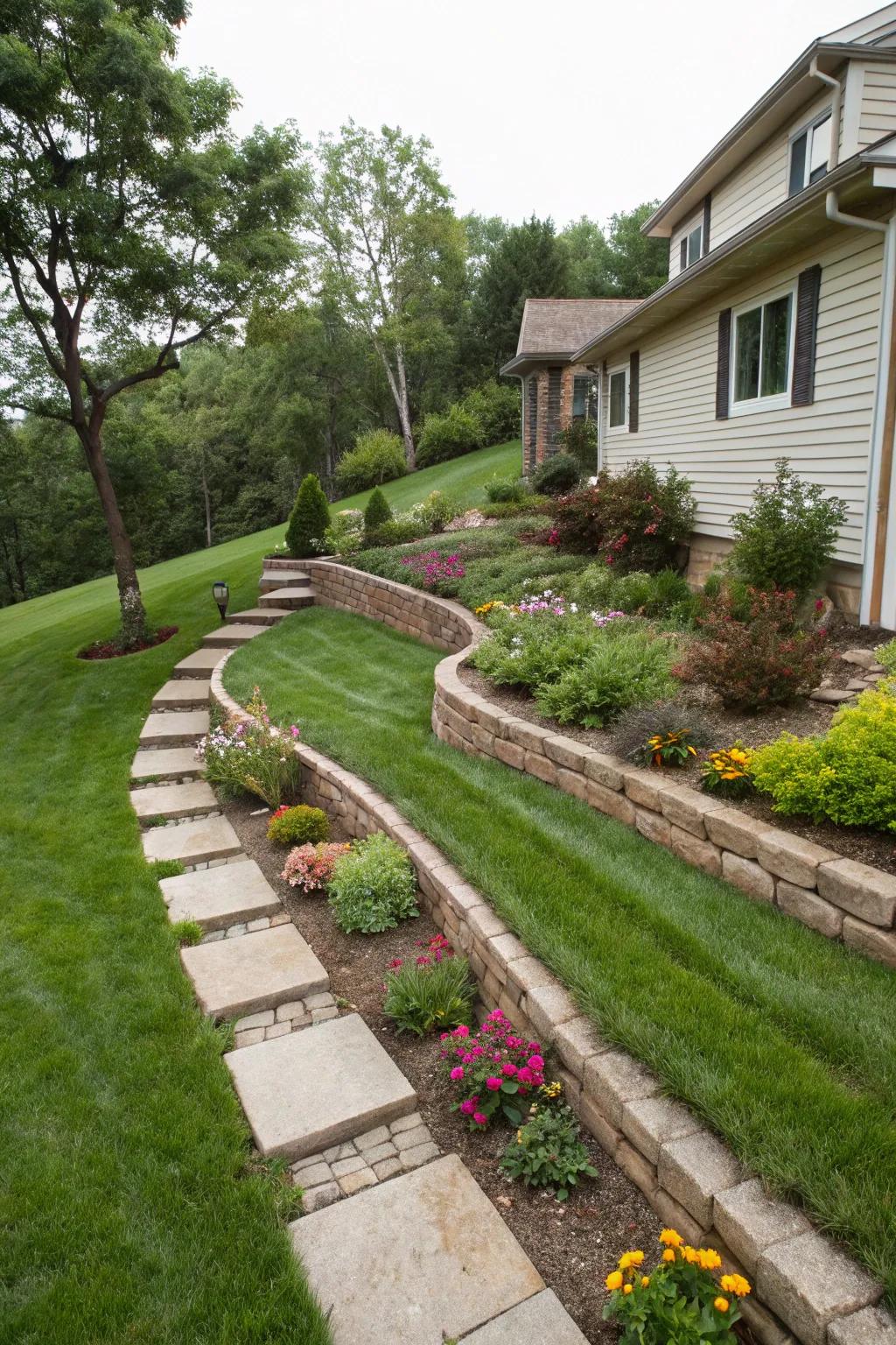 Bordering stones inject structure and flair into sloping gardens.