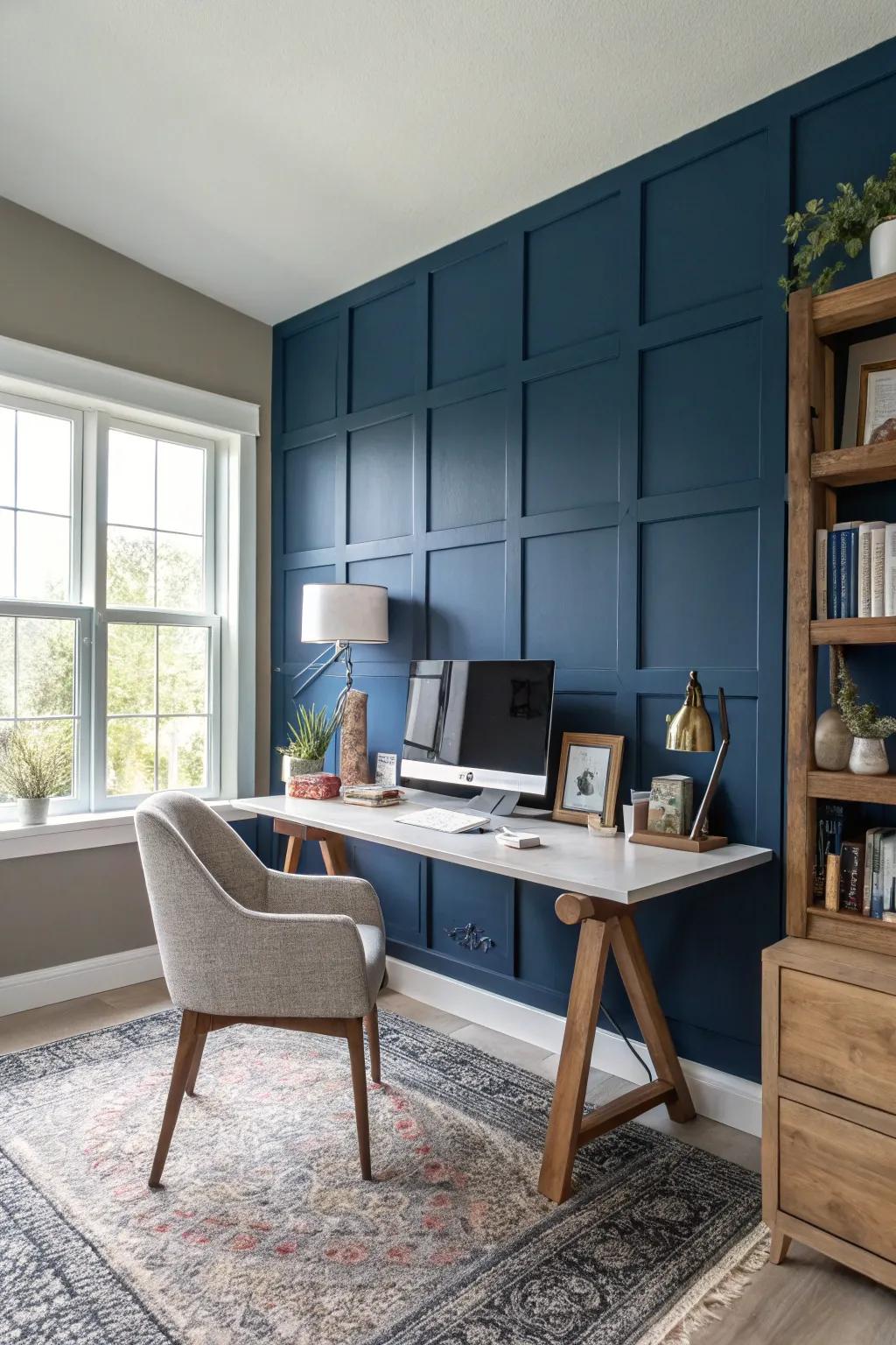 A modern home office with a bold special wall.
