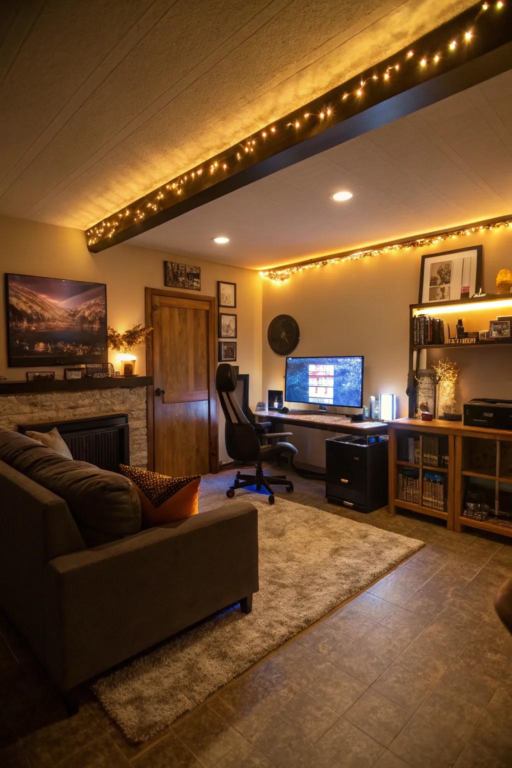 Stratified illumination appends magnitude alongside flexibility to this man cave.