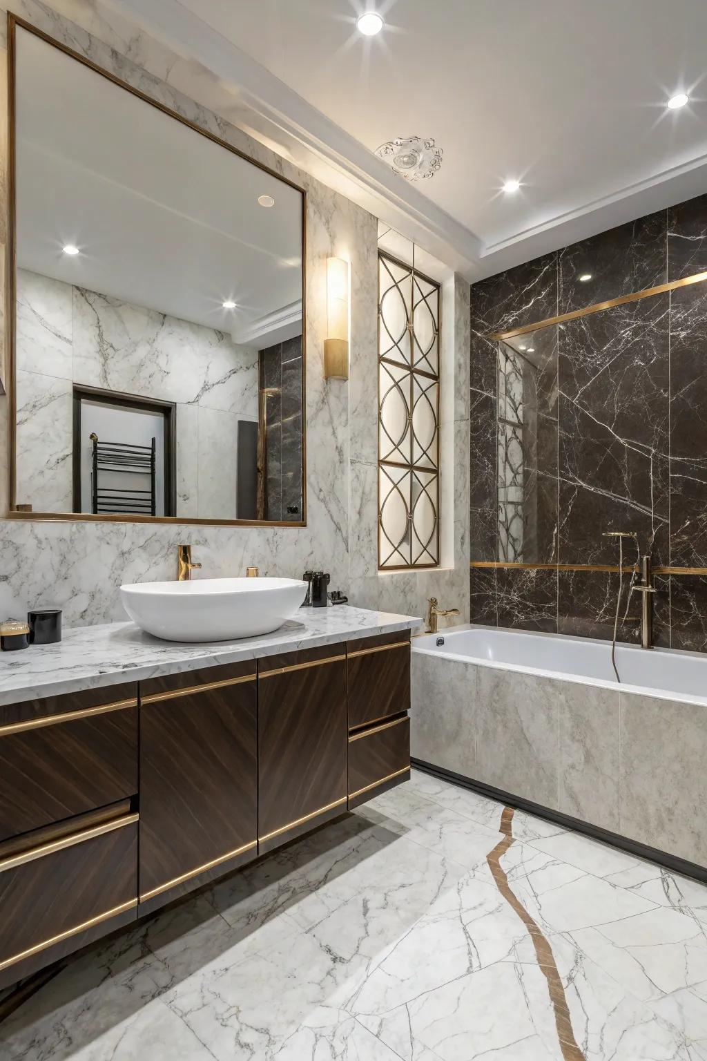 Mixed finishes in marble add depth and flair.