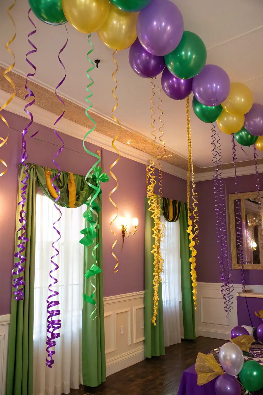 Mardi Gras colors fill the room with vibrant energy and joy