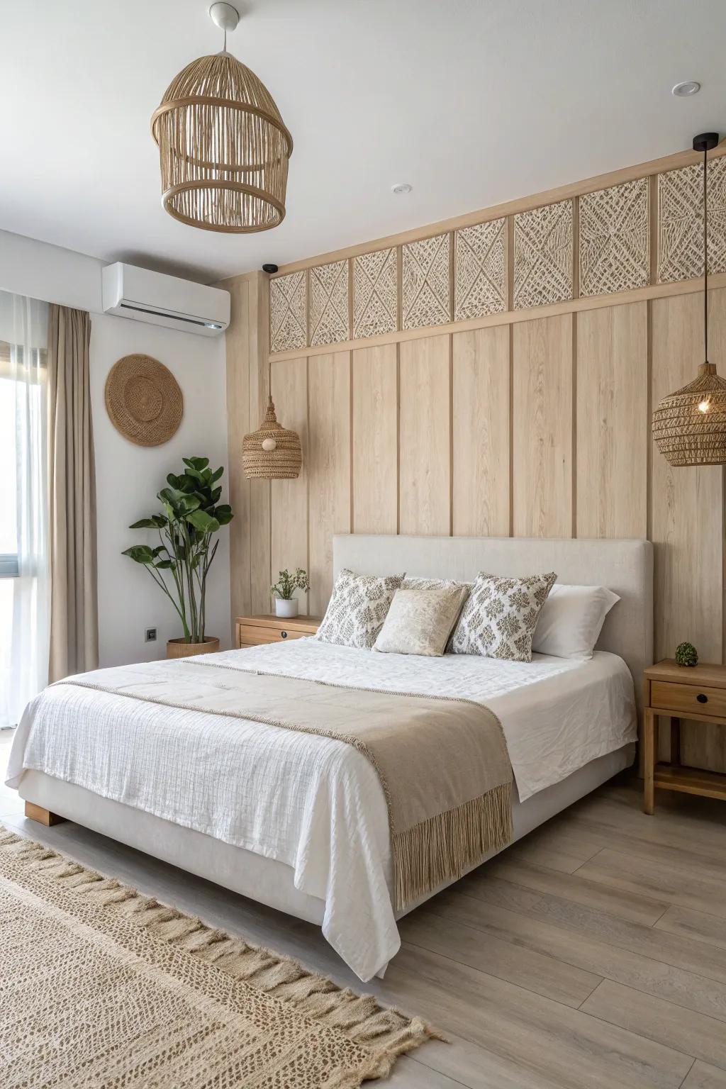 Scandinavian simplicity crafts a clean and fresh bedroom aesthetic.