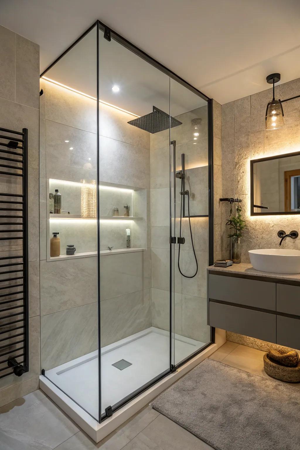 Creative light highlights the beauty of your shower design.