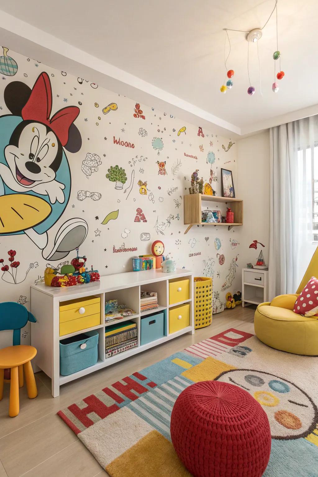 Animated figure wallpaper adds enjoyment and whimsy to a child's space.