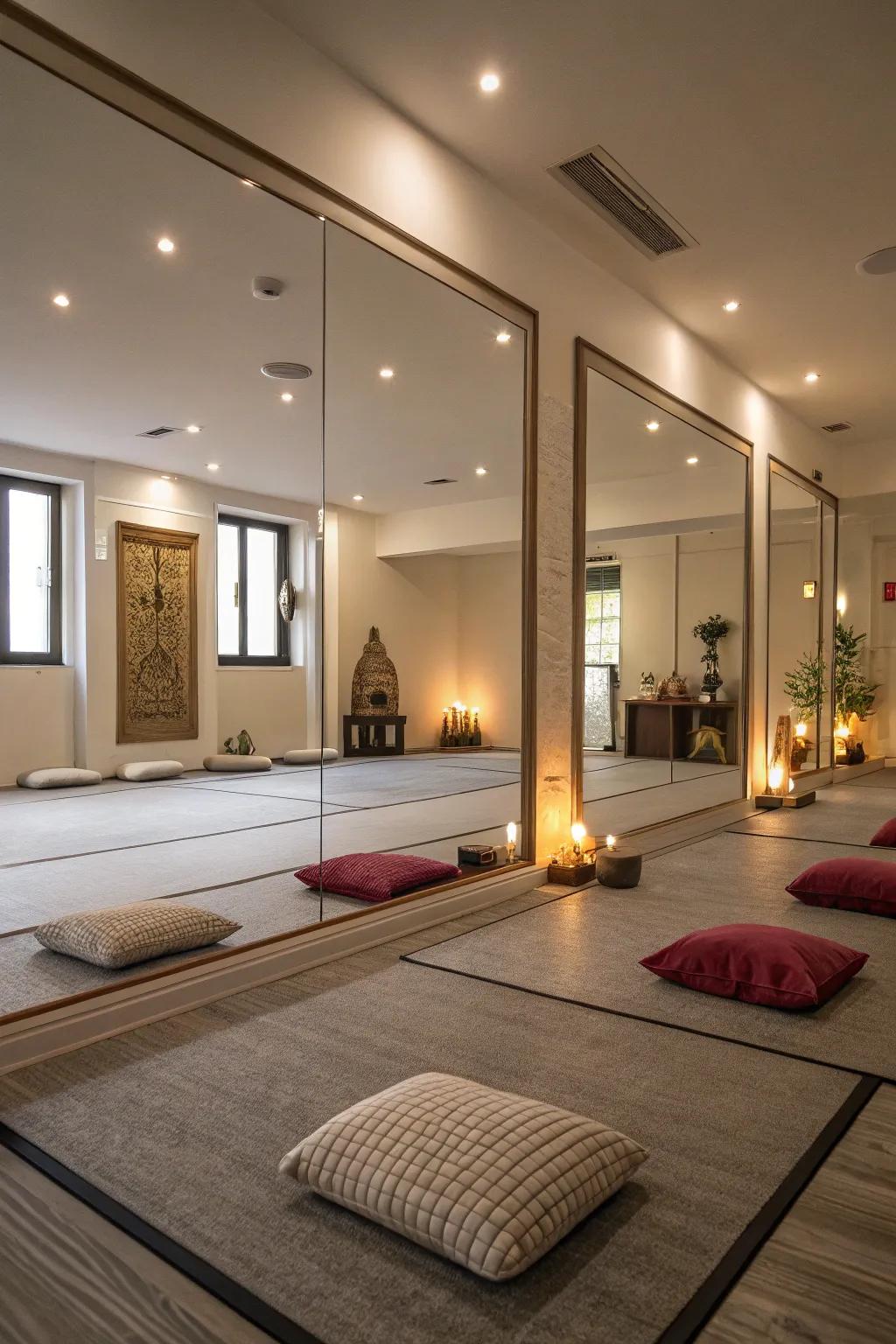 Mirrors make your meditation room brighter and more spacious.