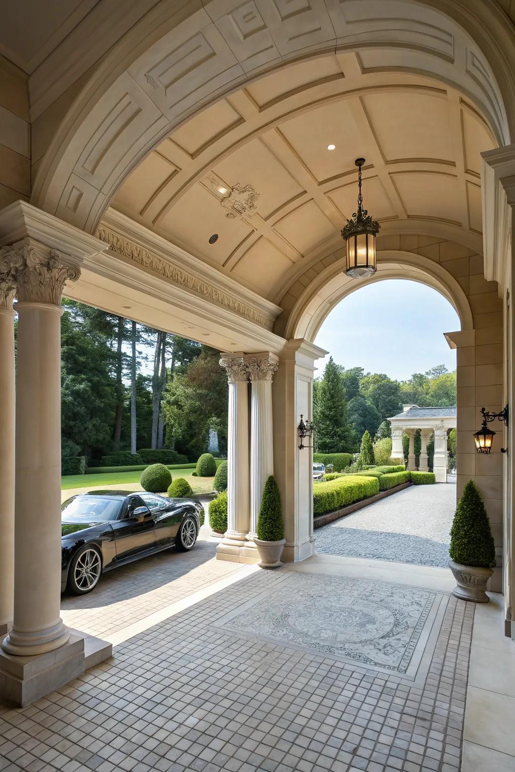 A porte-cochère carport adds vintage charm and elegance to home entrances.