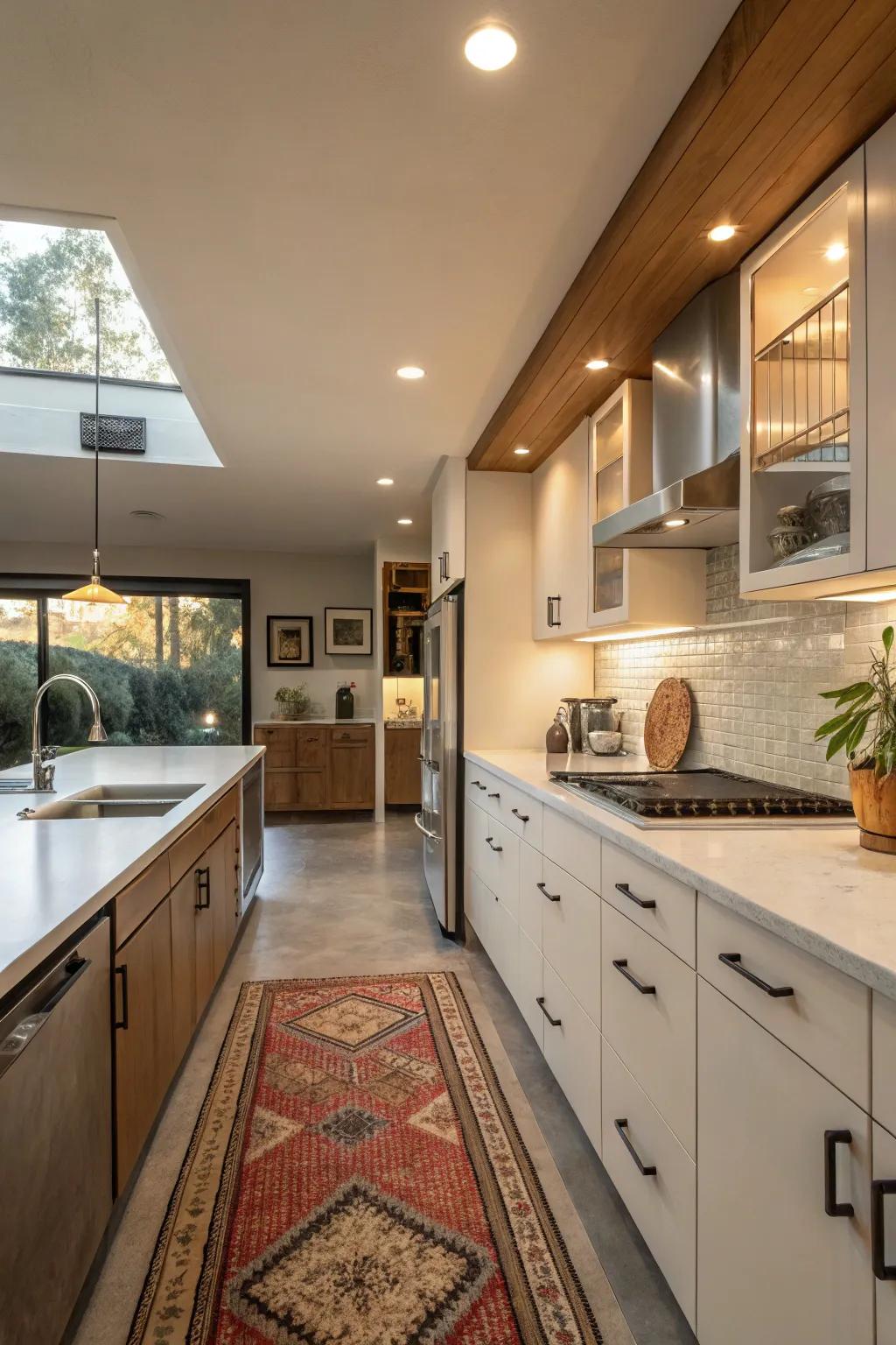 This mid-century kitchen has enhanced functionality thanks to its clever layout.