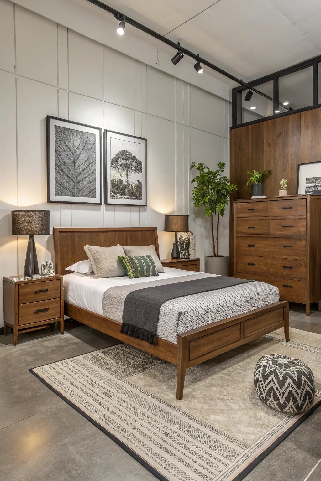 Modern additions balance the warmth of wood.