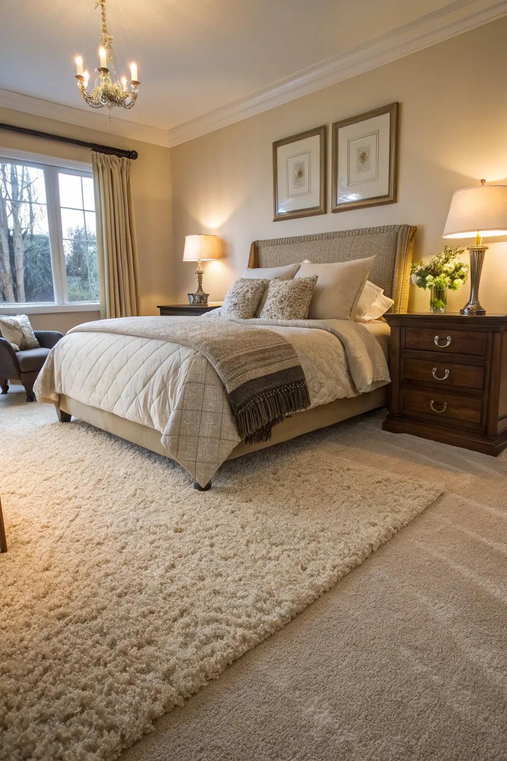 Bedroom featuring a deep-pile carpet for a plush and cozy atmosphere