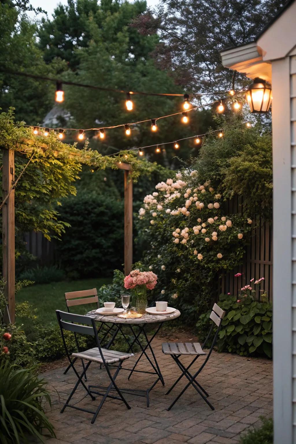 An outdoor dining space creates a delightful spot for meals.
