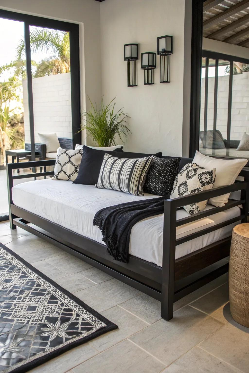 Single-color bedding creates a stylish and connected look for a daybed.