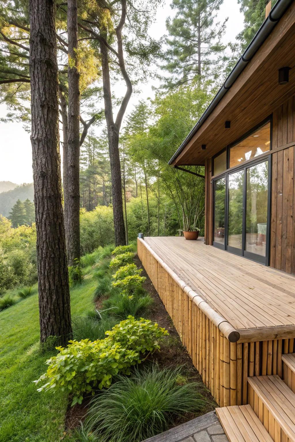 Bamboo skirting adds a green touch with natural warmth.