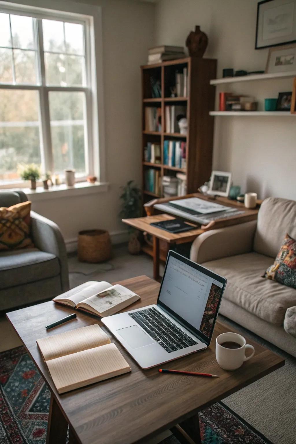 A versatile space that combines living and working areas.