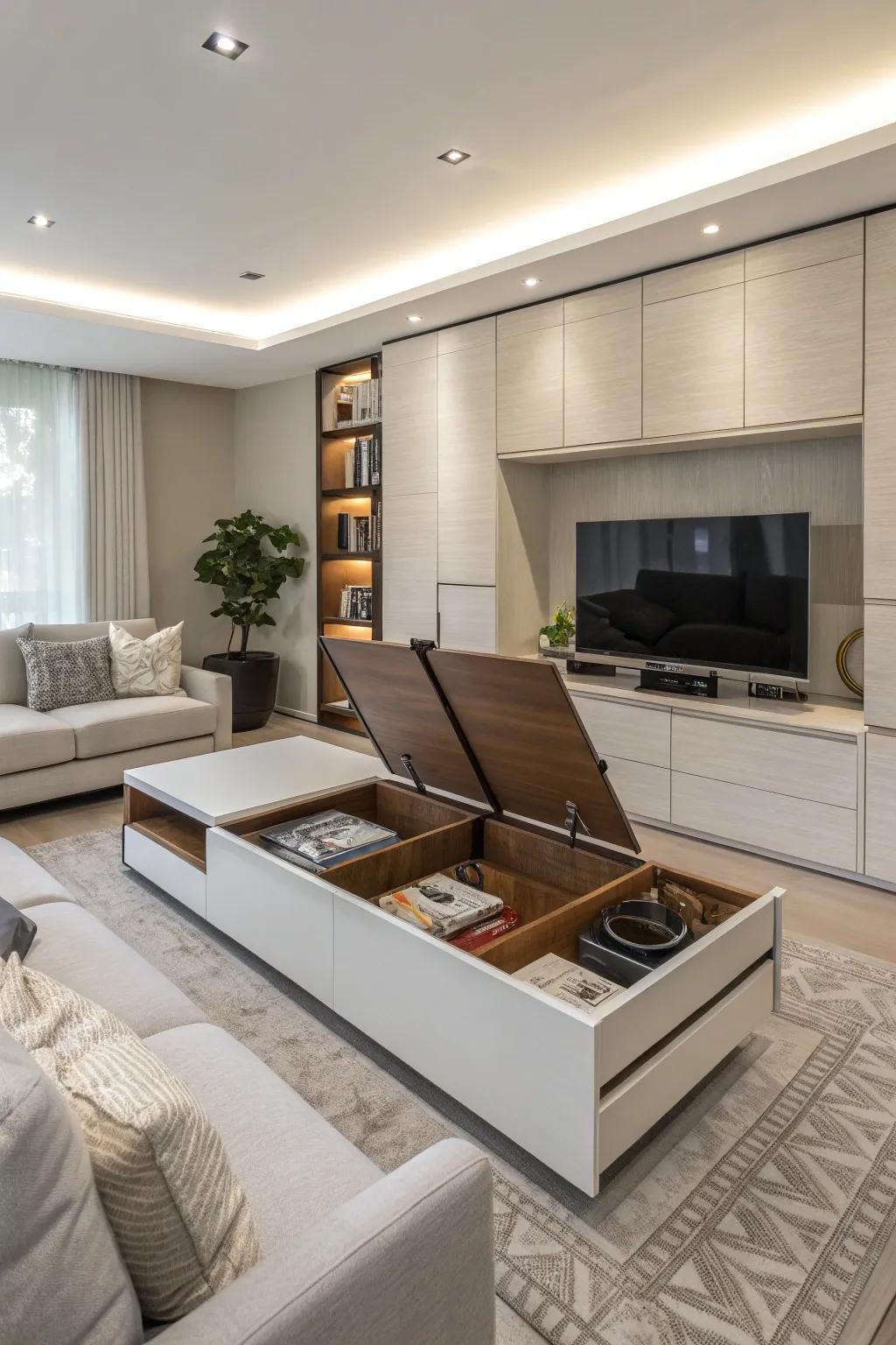 Hidden storage helps maintain a clean and uncluttered look.