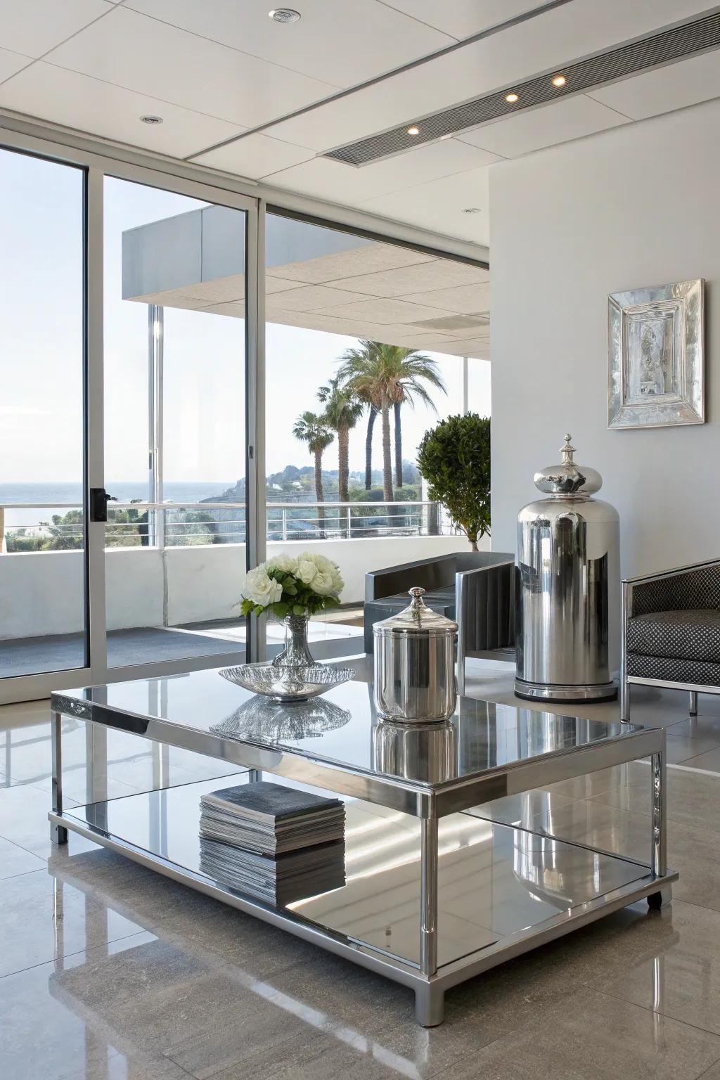 A contemporary interior featuring metallic accents for luxury.