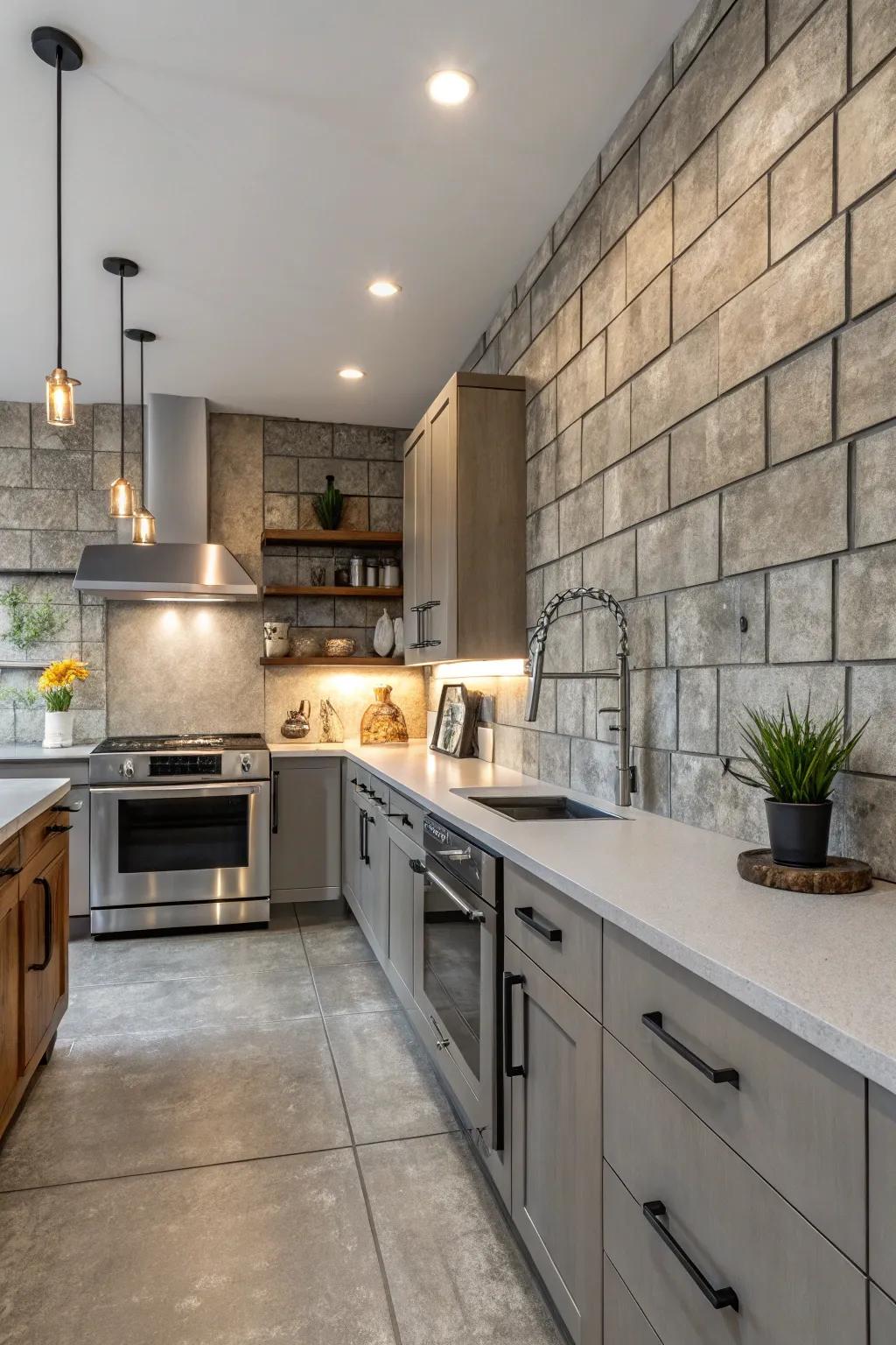 Concrete squares add a raw, edgy vibe.