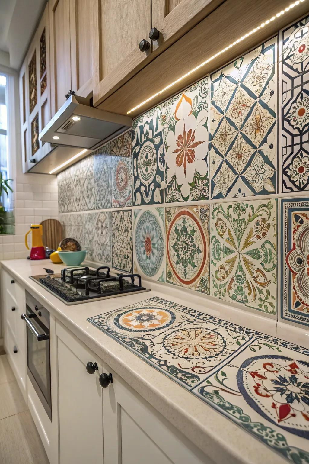 Fancy pattern tiles bring exotic flair and detailed designs.