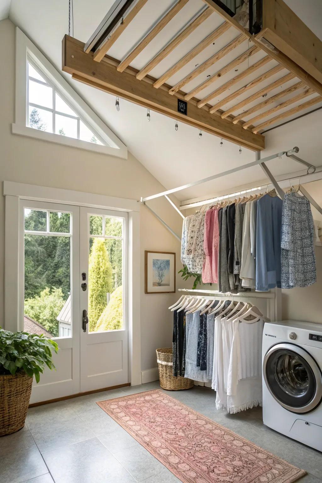 Suspended drying areas save space and add convenience.