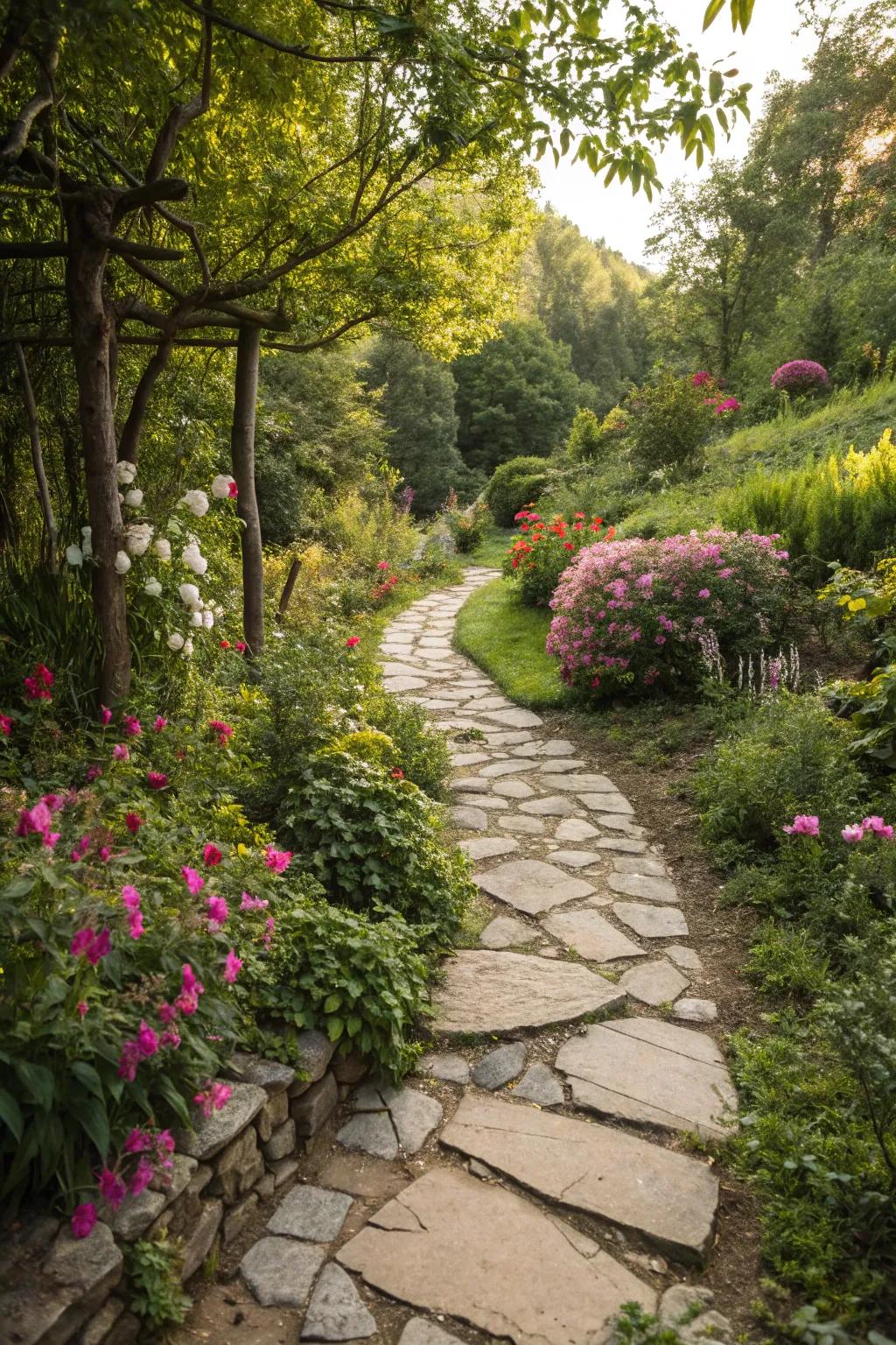 A garden path crafted from sustainable resources, merging style with eco-consciousness.