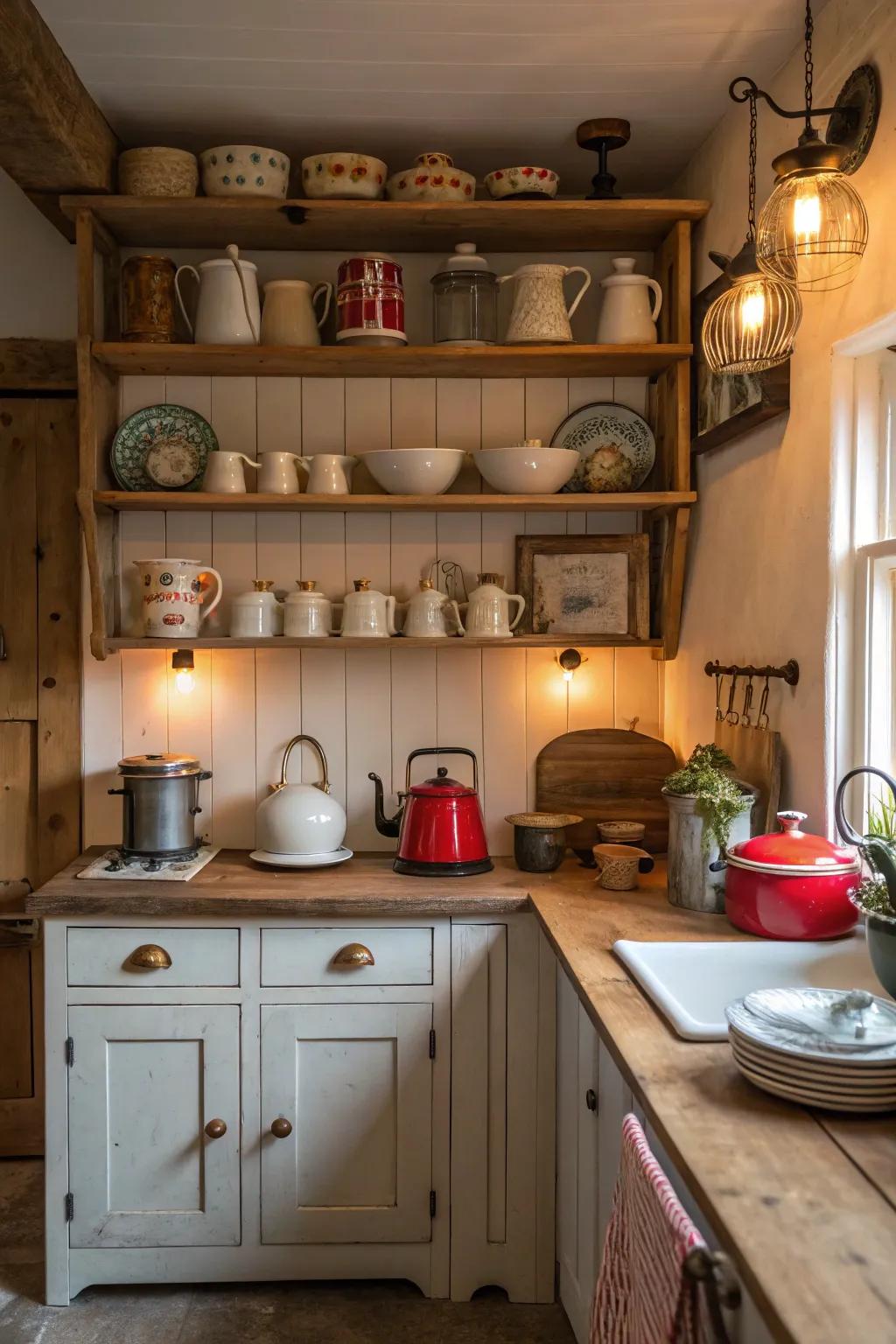 Classic kitchenware infuses a personal touch into this rustic kitchen.