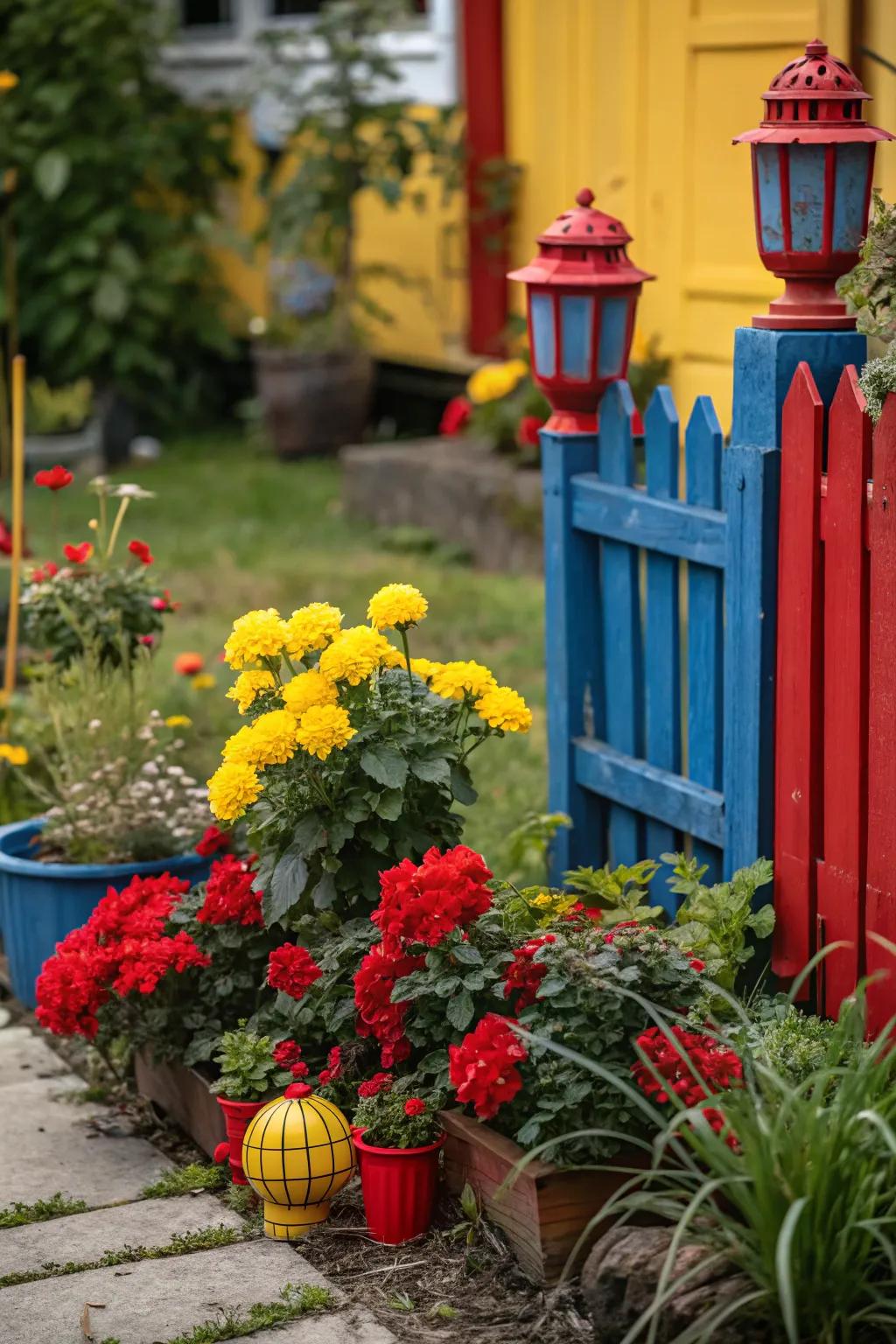 Bright colors turning a small garden into a fun space.