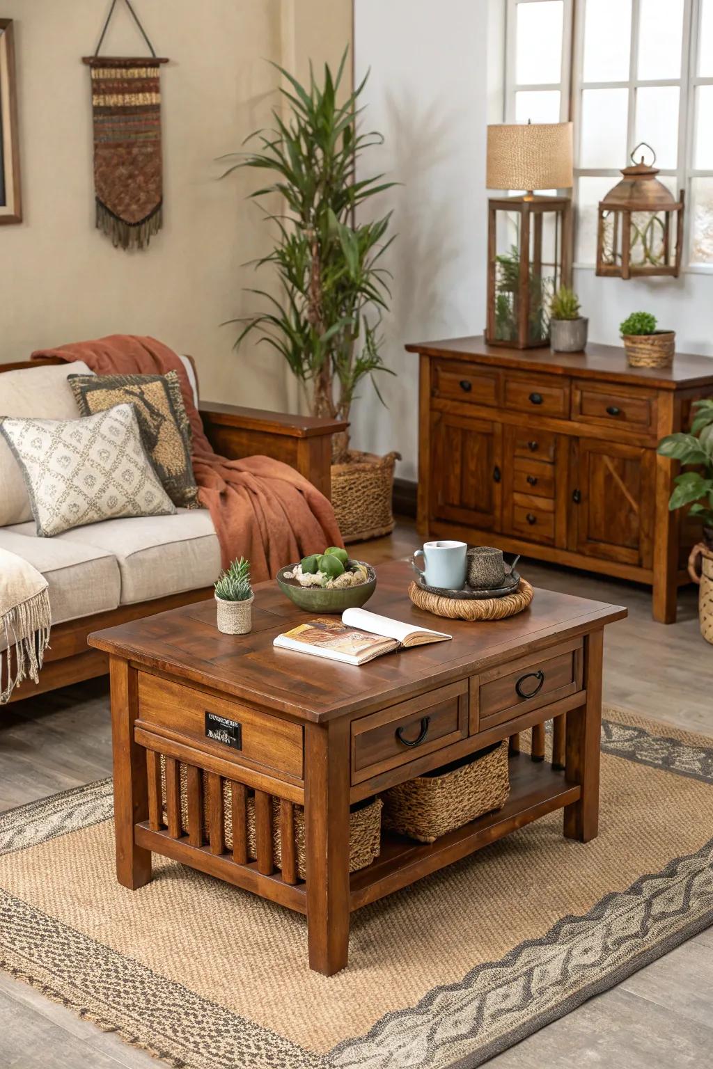 Warm wood shades bring depth and a natural feel.