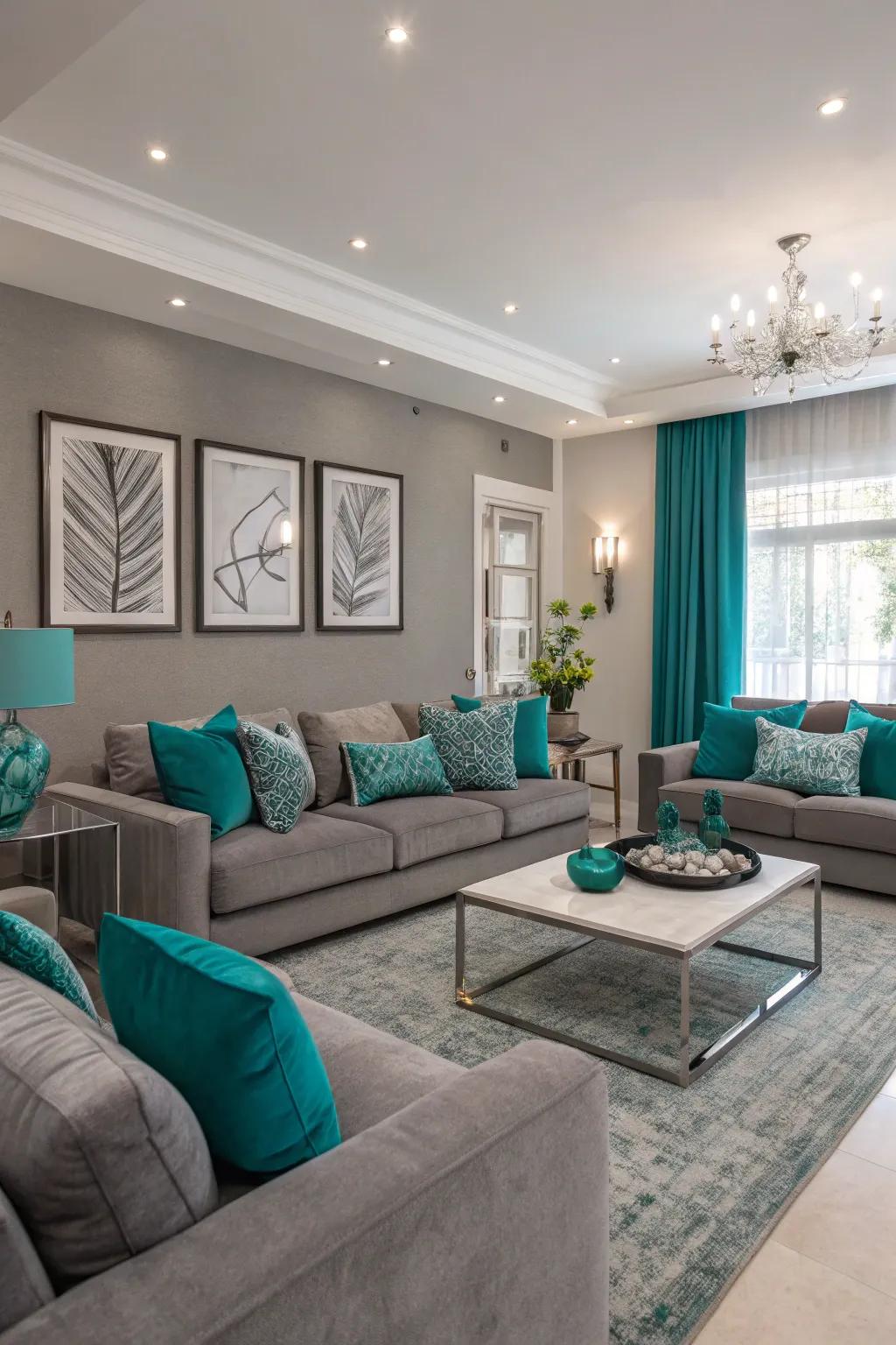 Teal and stone create a polished and elegant modern aesthetic.