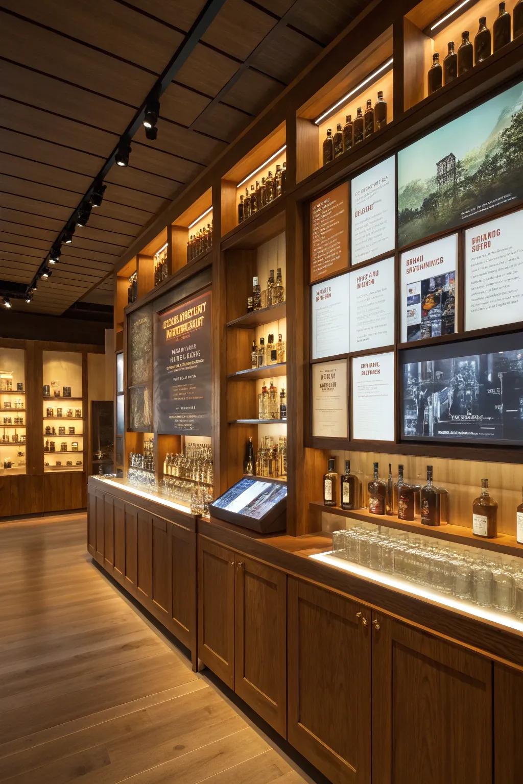 An interactive whiskey accent wall engages and educates your guests.