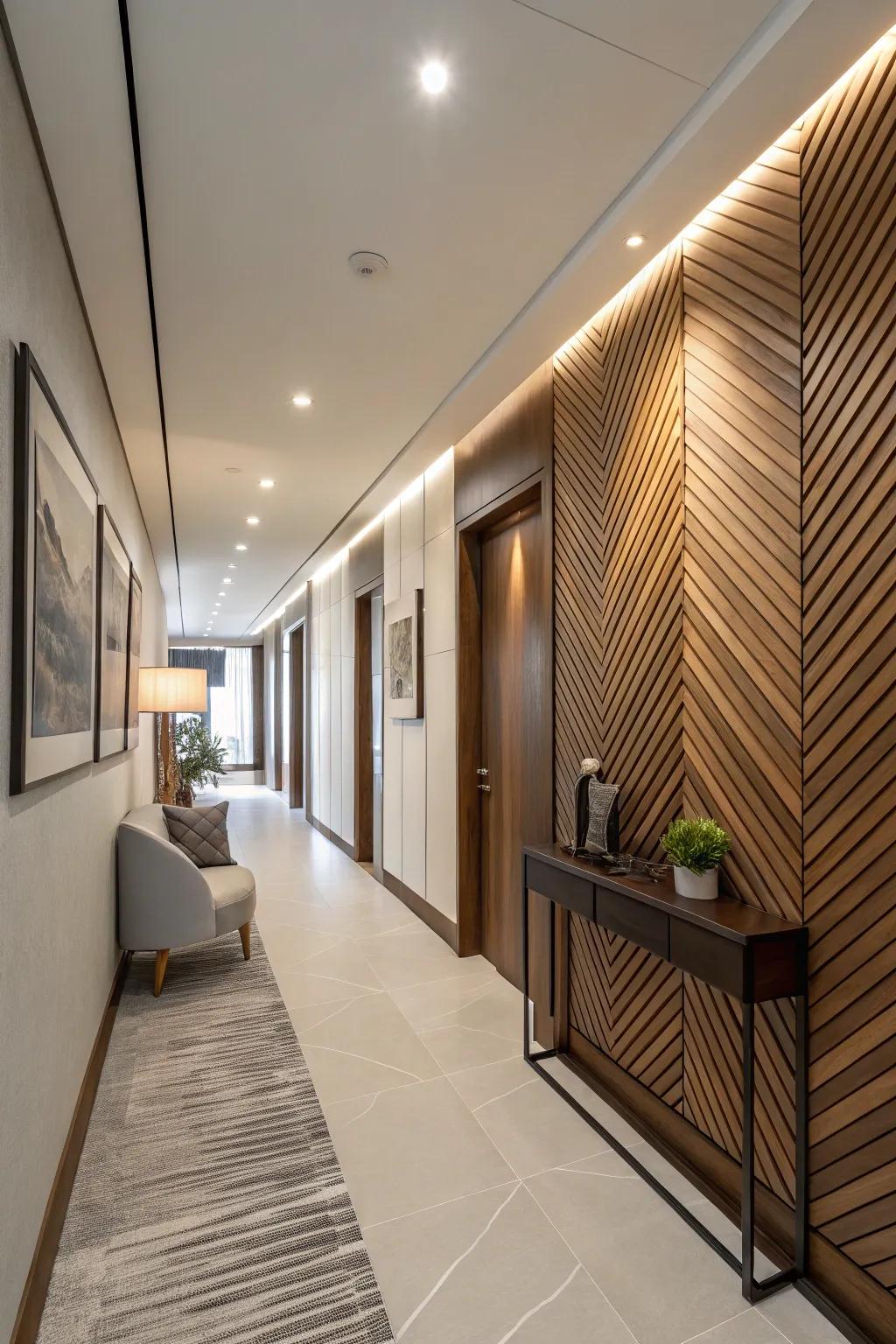Make a chic statement with a contemporary twist on traditional wood slat walls.