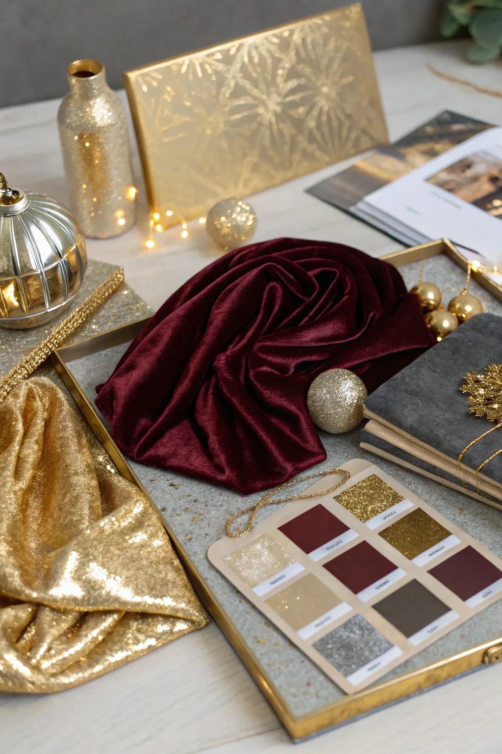 A fancy mood board with stylish and rich touches.