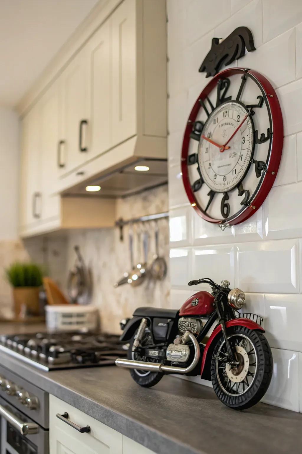 An elegant wall clock with a motorcycle design.