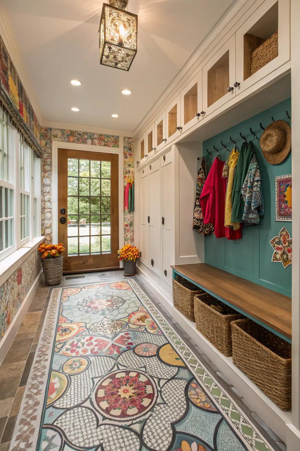 Small tiles let you be artistic and add your own personal touch to your mudroom.