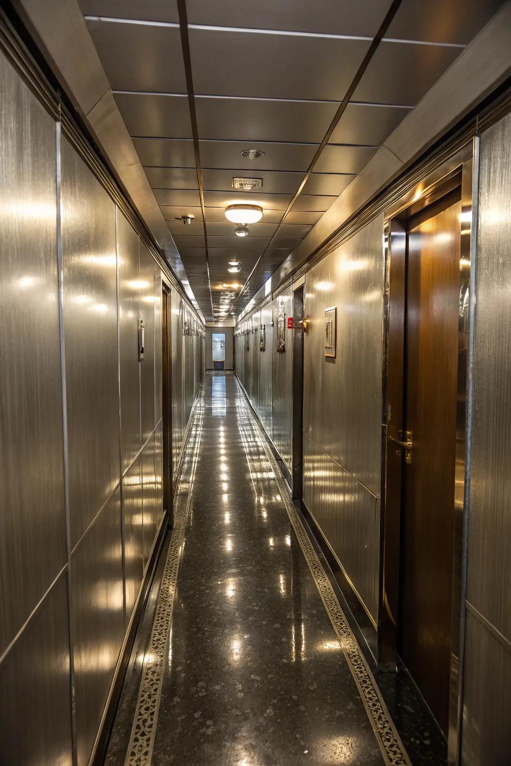 Reflective surfaces possess the capacity to brighten and expand your hallway.