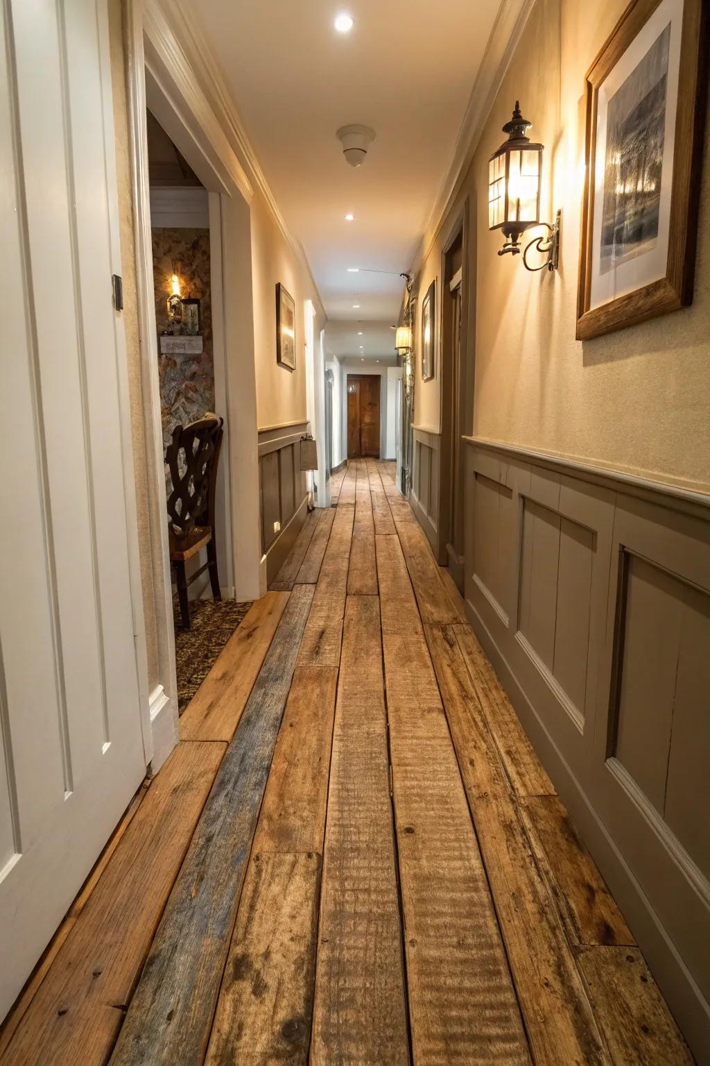 Used wood planks bring a feeling of historical charm to your hallway.