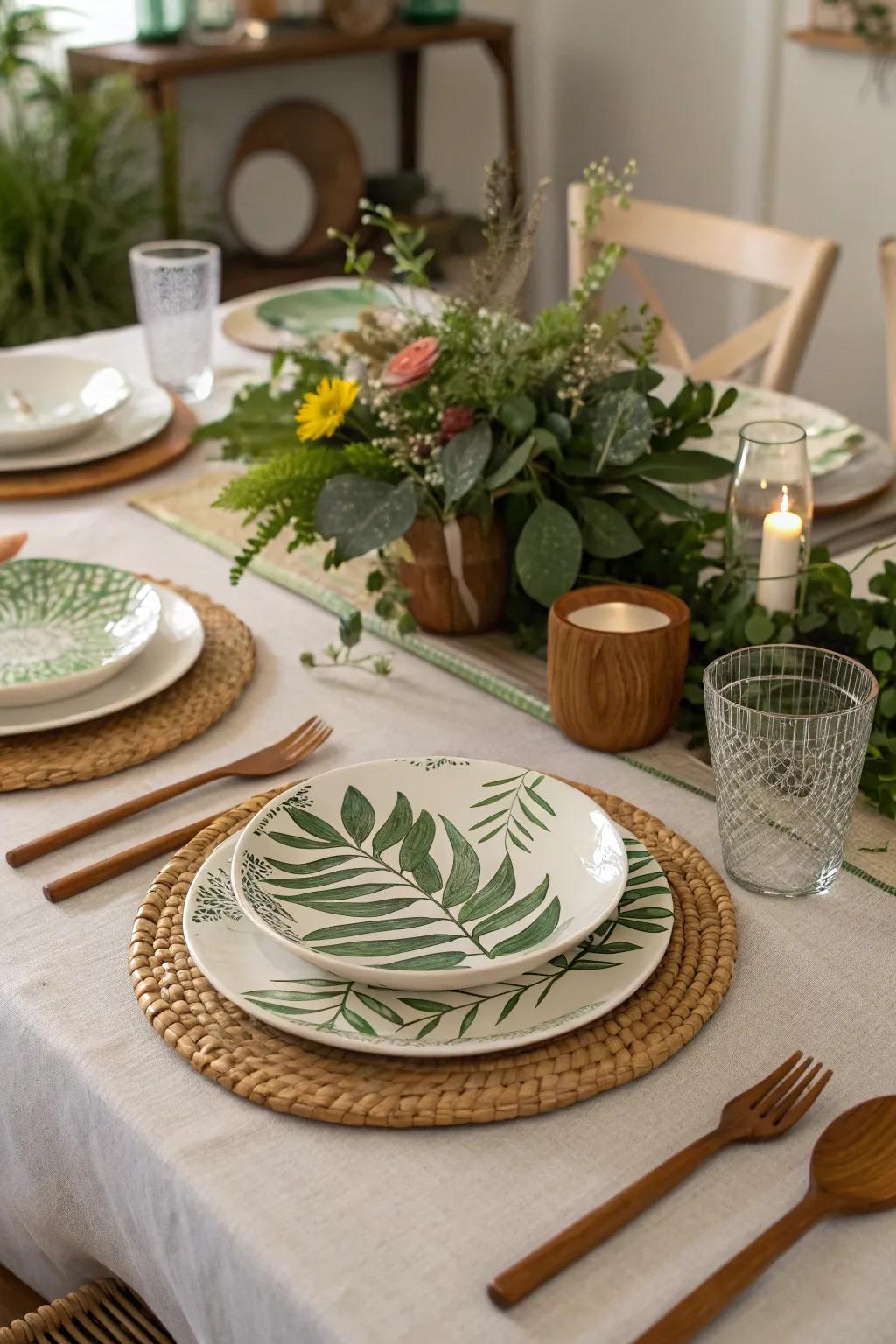 Nature-themed table settings enhance any dining experience.