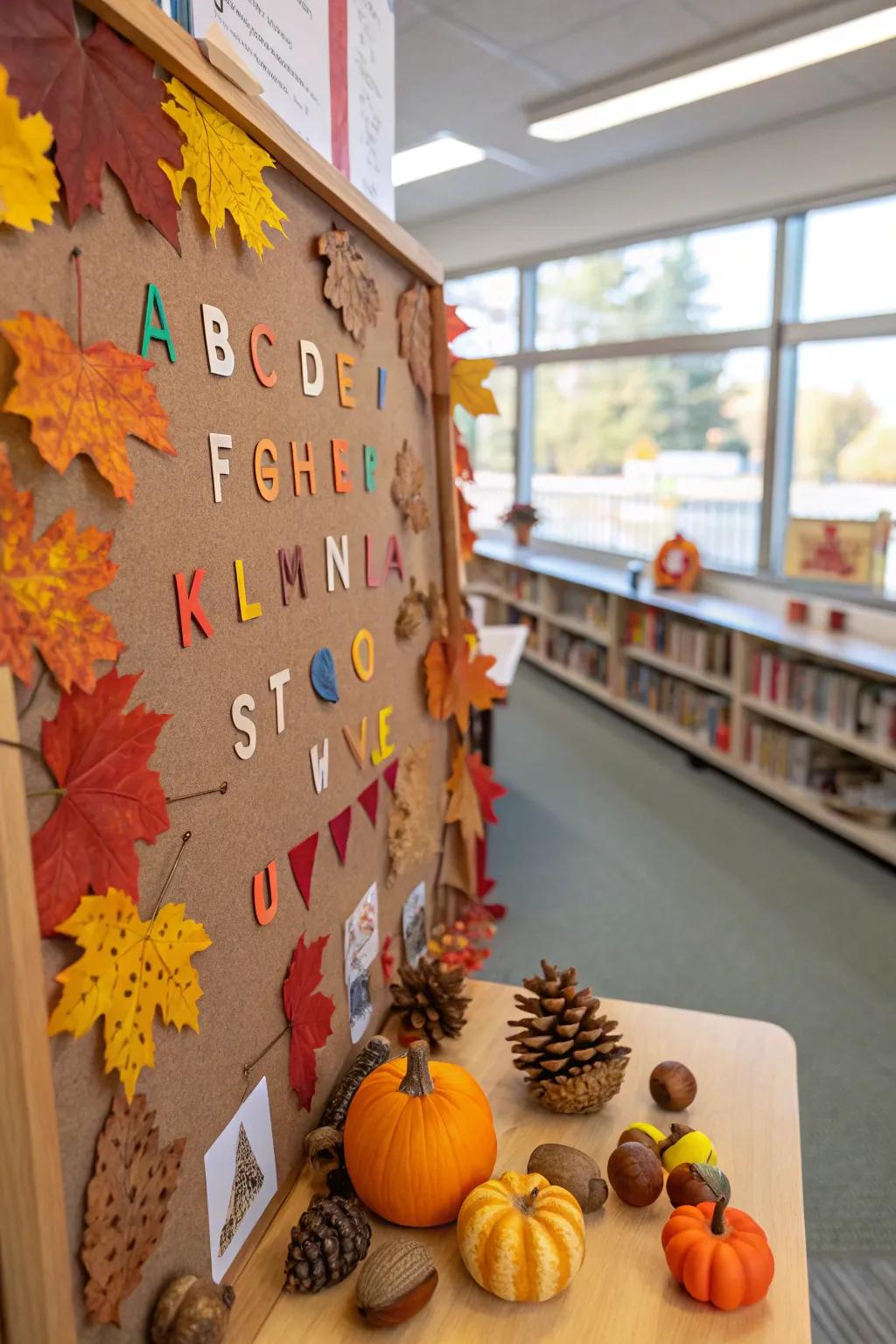 A display showcasing 'Autumn Alphabet'.
