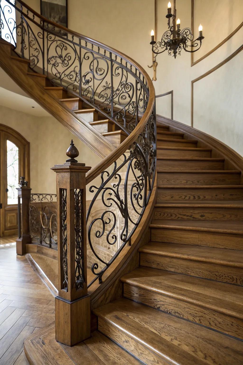 Artistic balusters incorporating a hint of creativity to an oak stairwell.