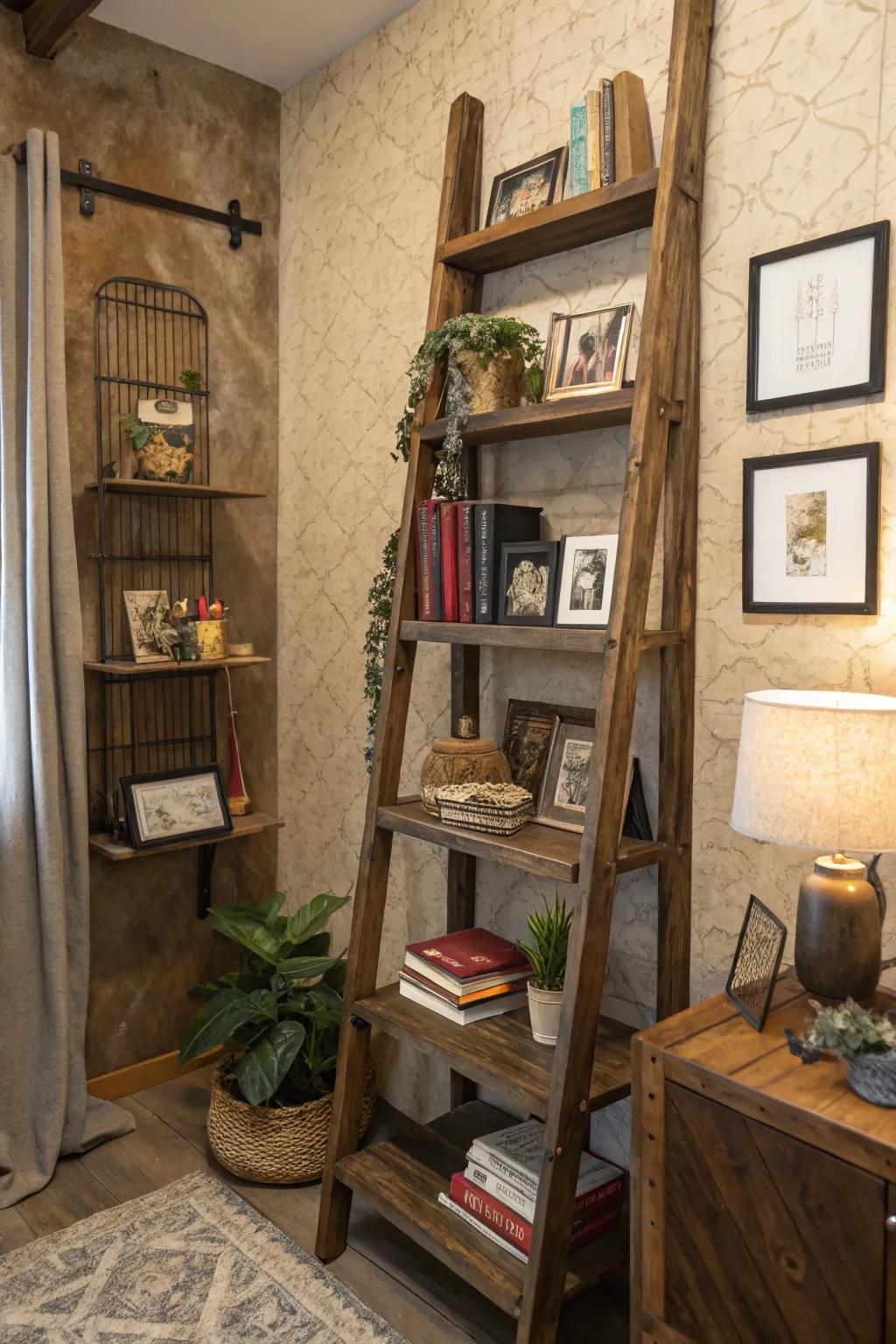 Step shelves give a rustic appeal and casual flair to your office setting.