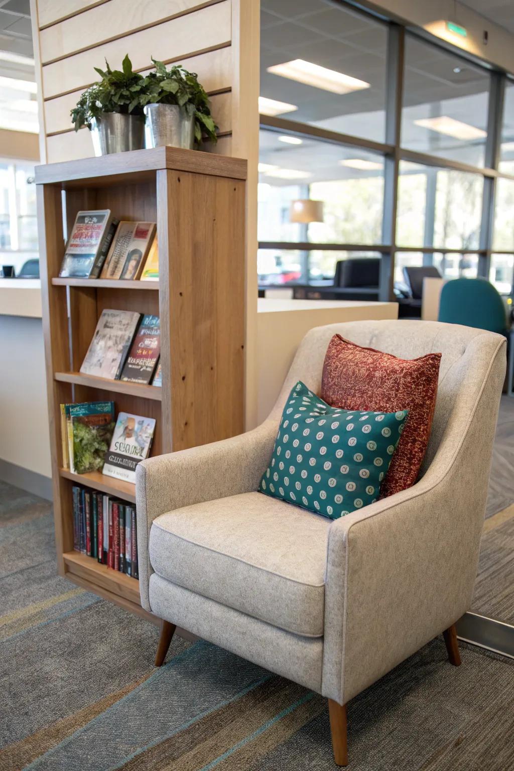 A reading spot gives a quiet escape for relaxing and getting ideas.