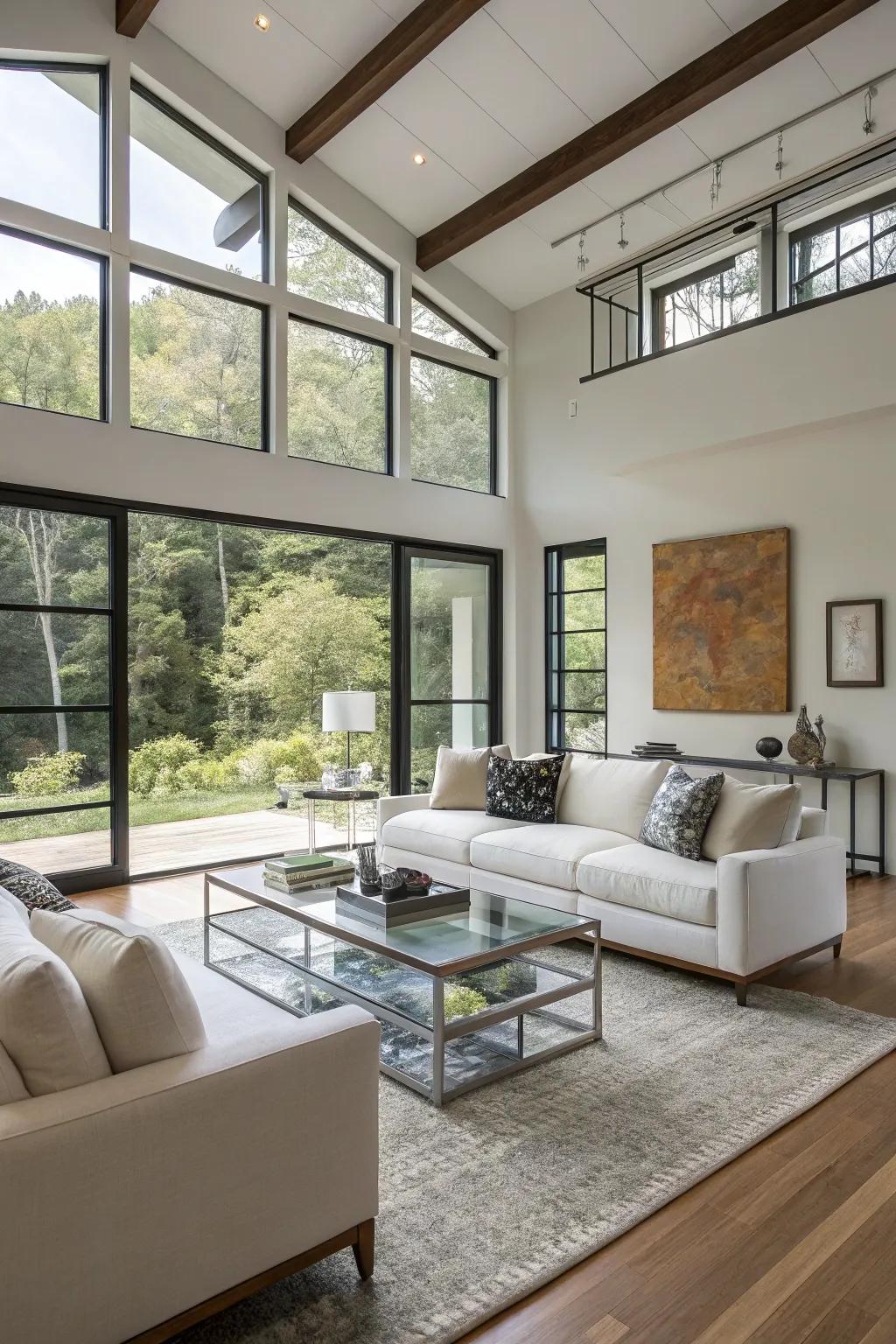Floating furniture permits adaptable space configuration.