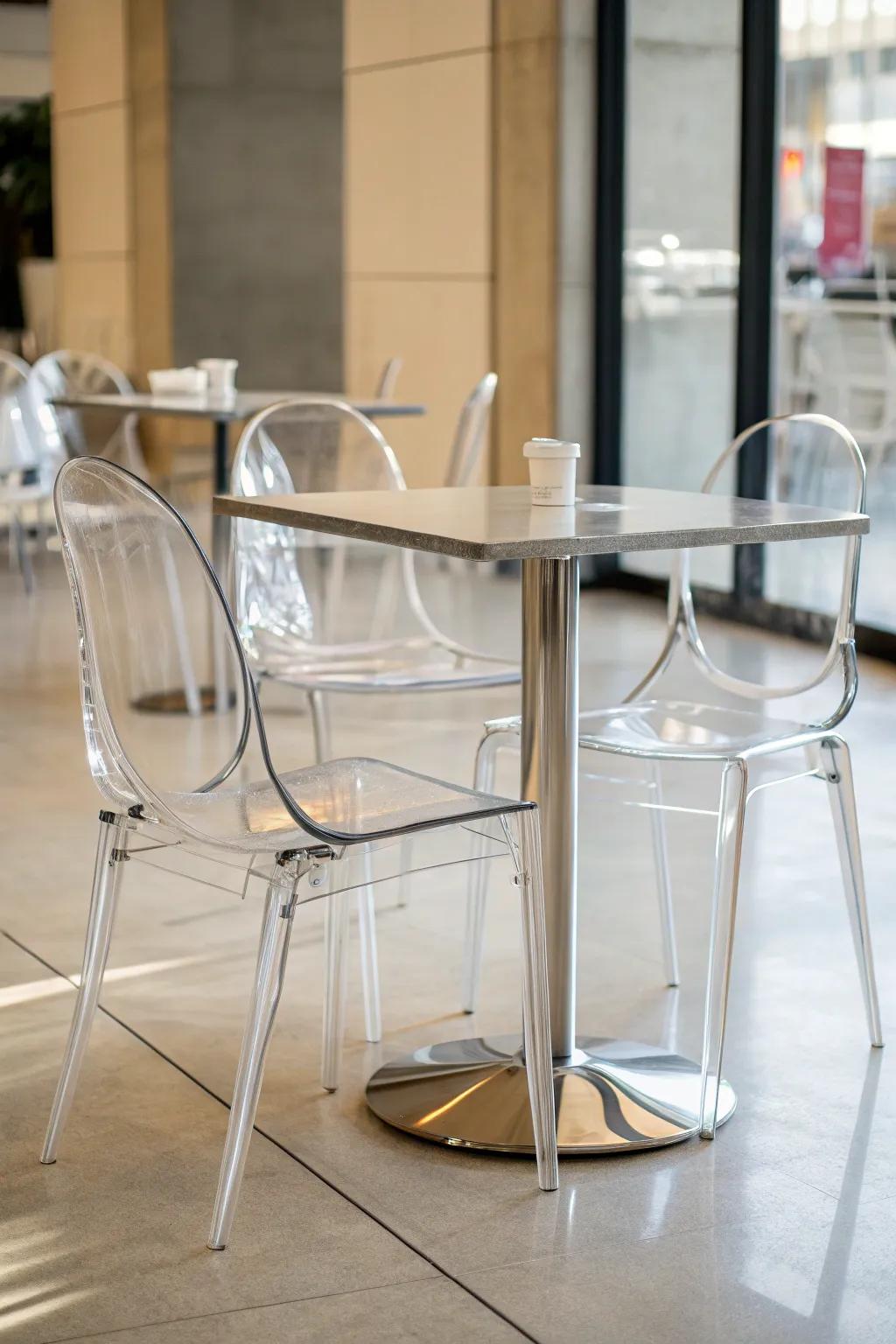 See-through furniture helps keep spaces open.