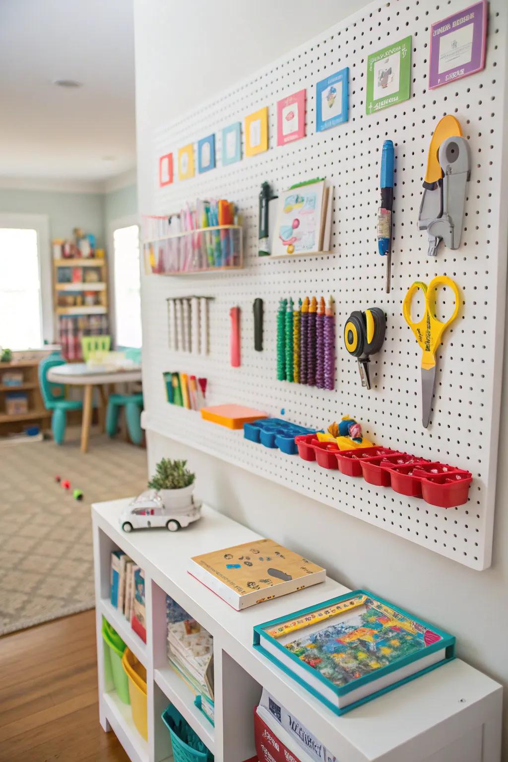 Pegboards: useful and able to be used in many ways.