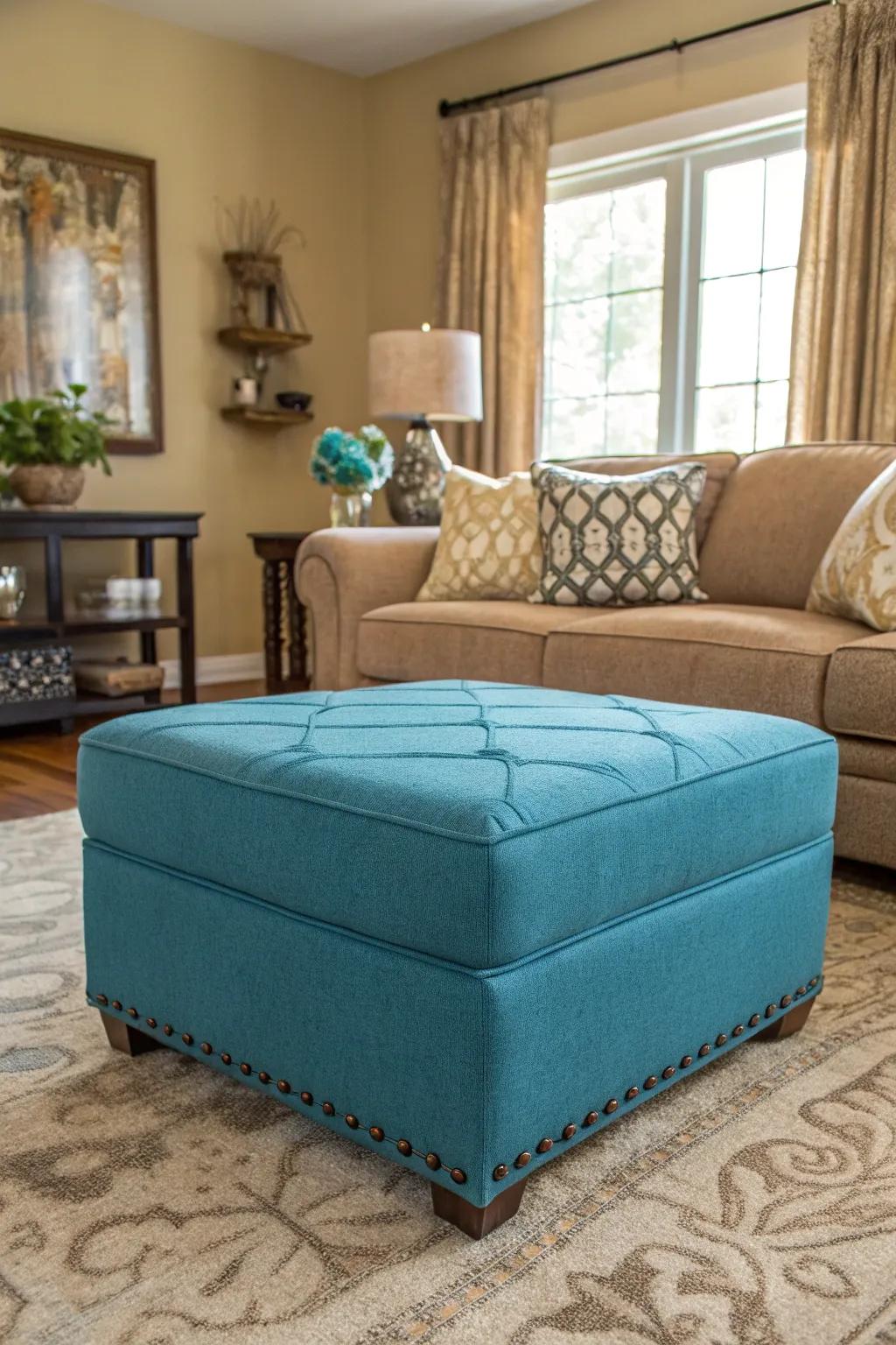A bold statement ottoman transforming the room.