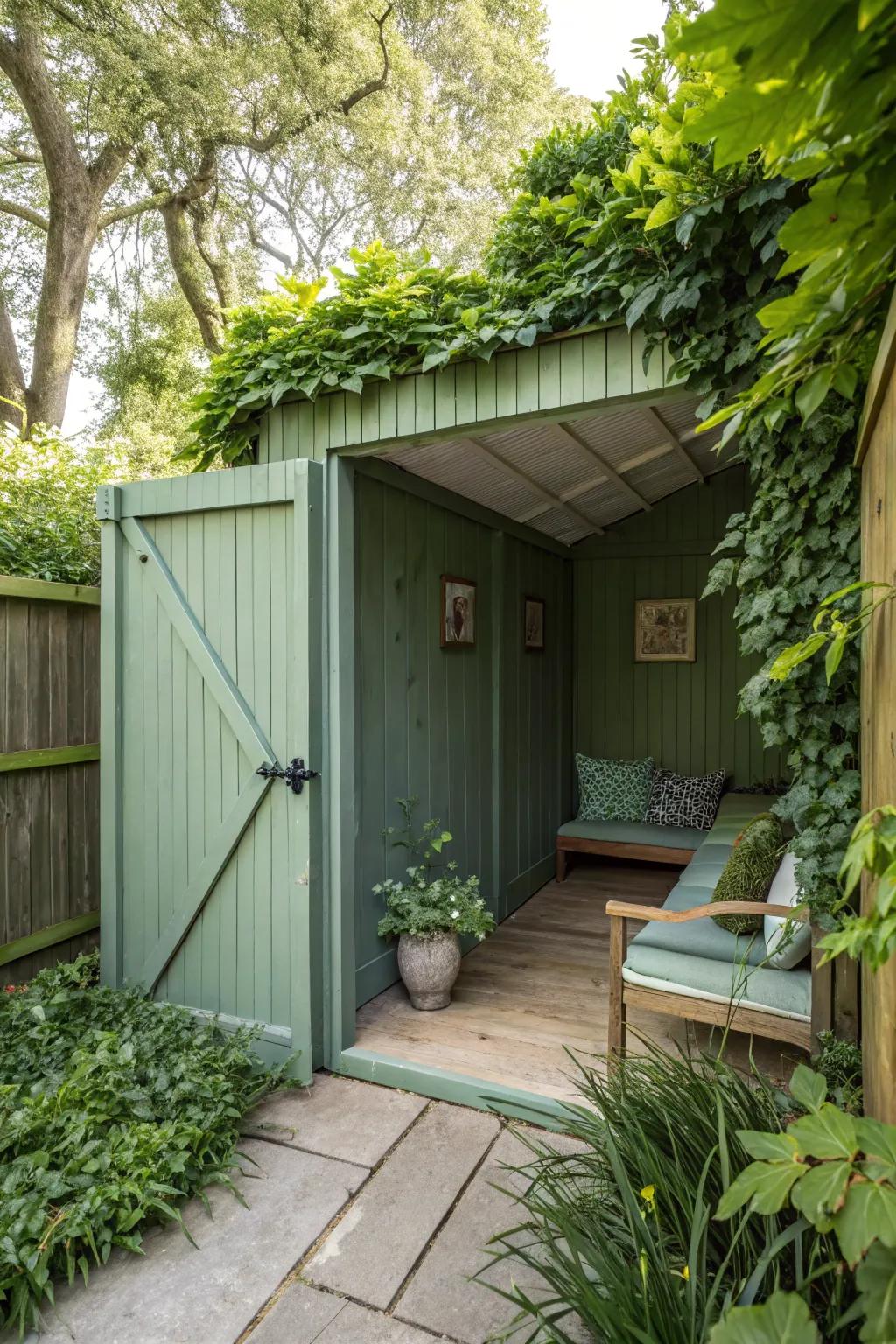 Living walls supplying seclusion in a garden room.