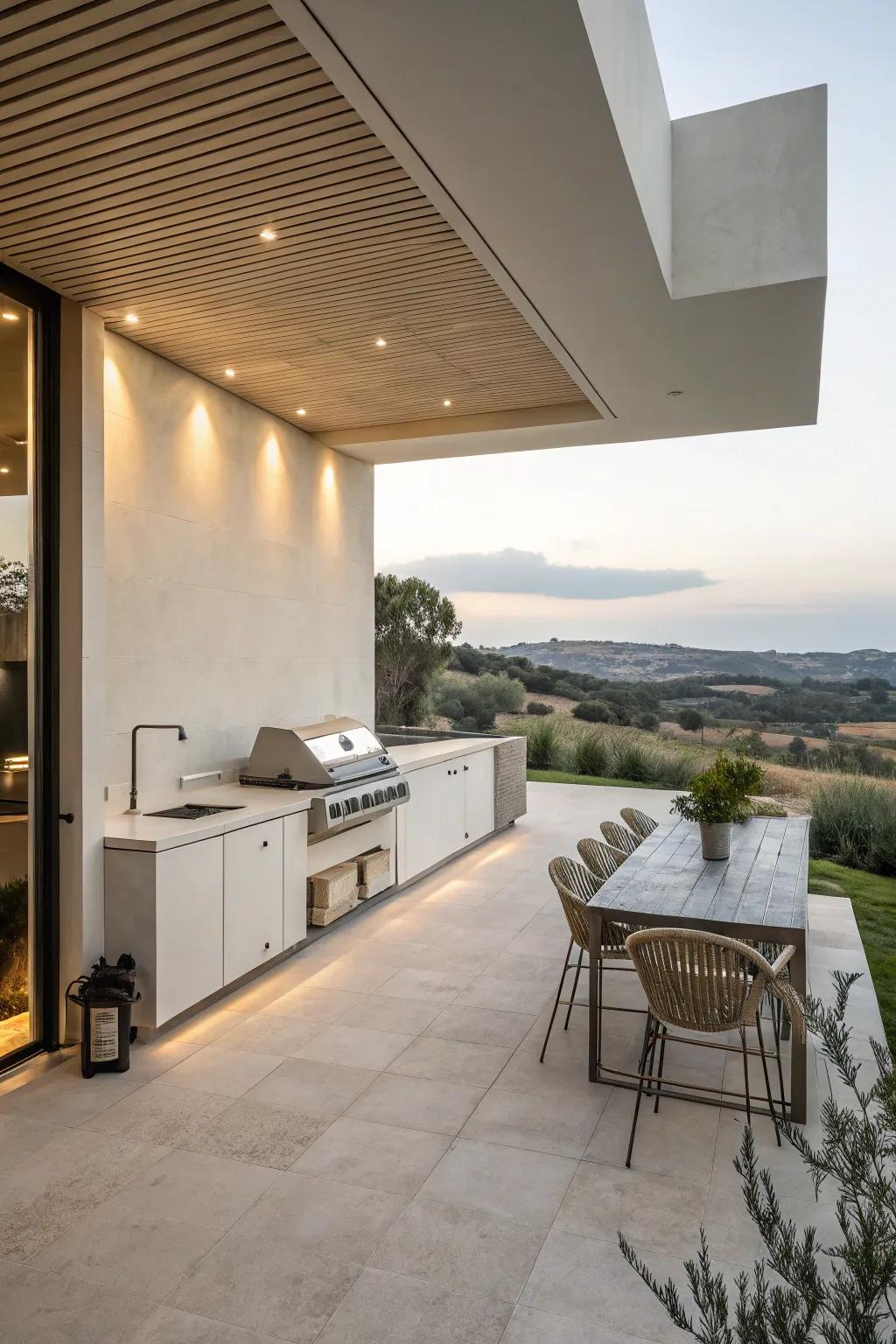 A minimalist grill area that showcases modern simplicity.