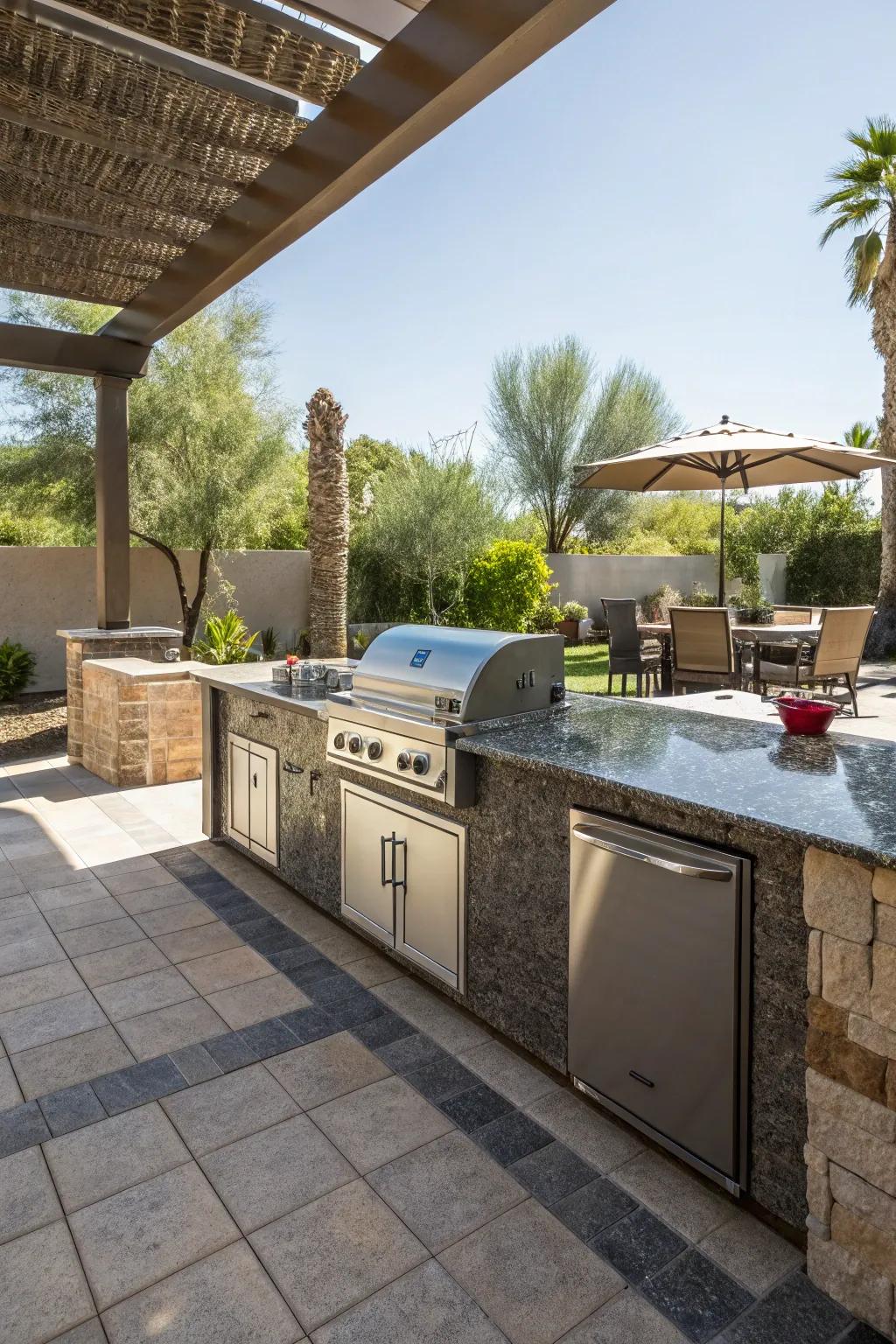 Stone countertops blend beauty with endurance.